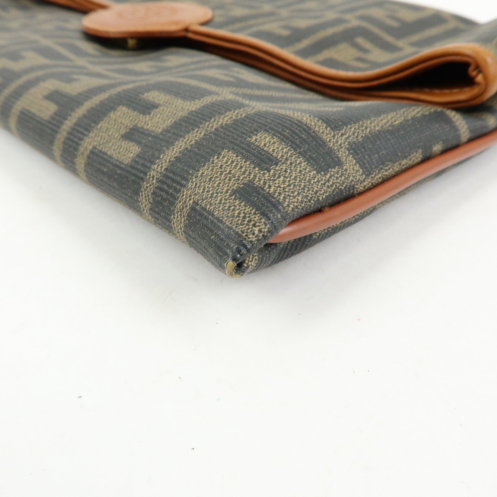 FENDI Zucca PVC Coated Canvas Leather Clutch Bag Brown 2487133