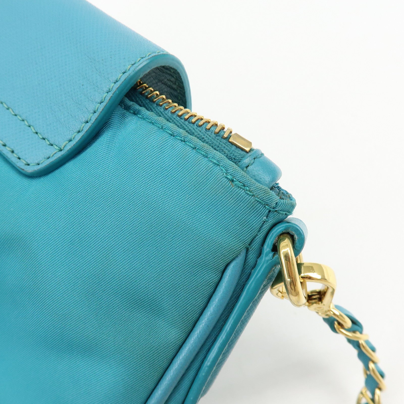 PRADA Triangle Logo Nylon Saffiano Leather Shoulder Bag Blue