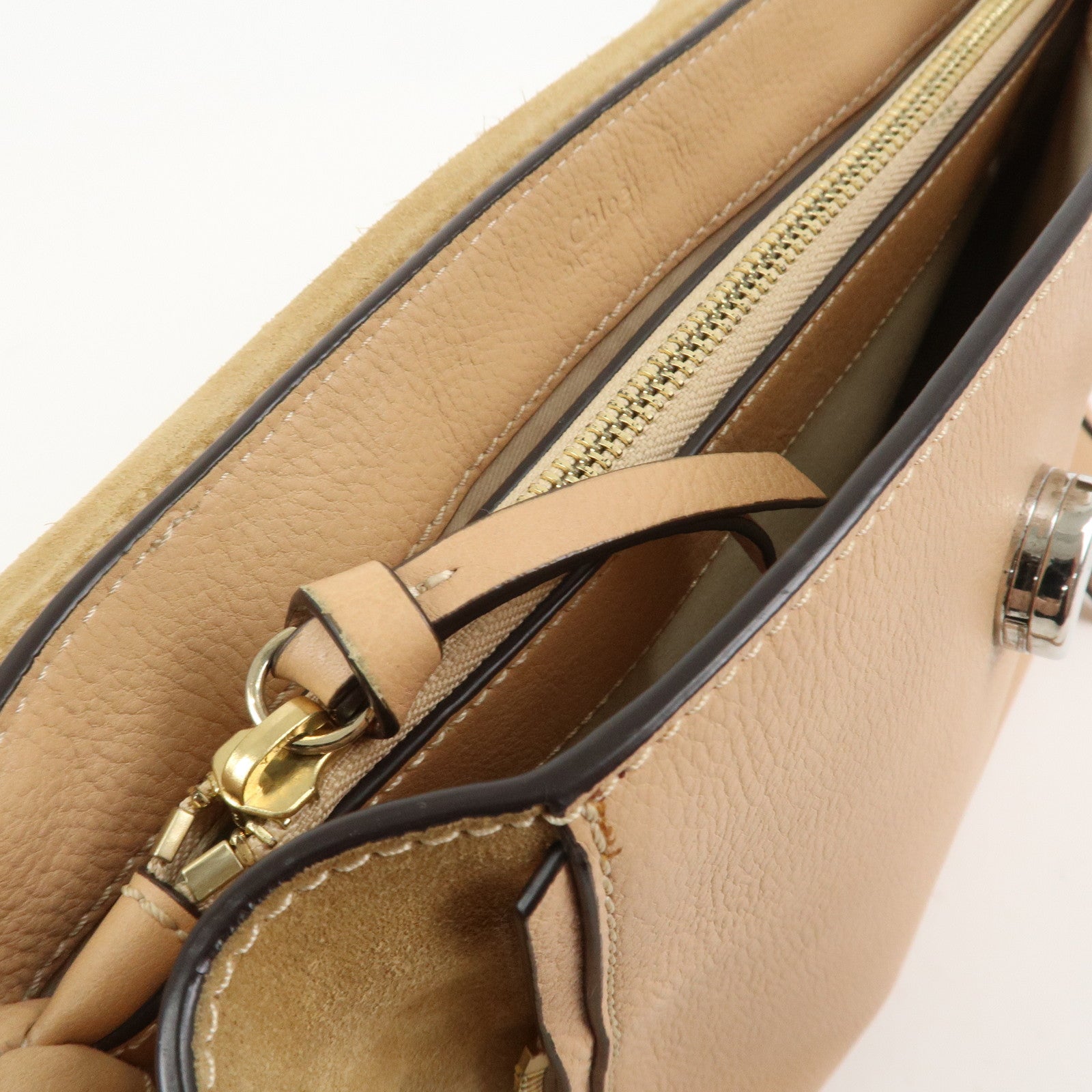 Chloe FAYE Leather Suede Hand Bag Pink Beige Gold