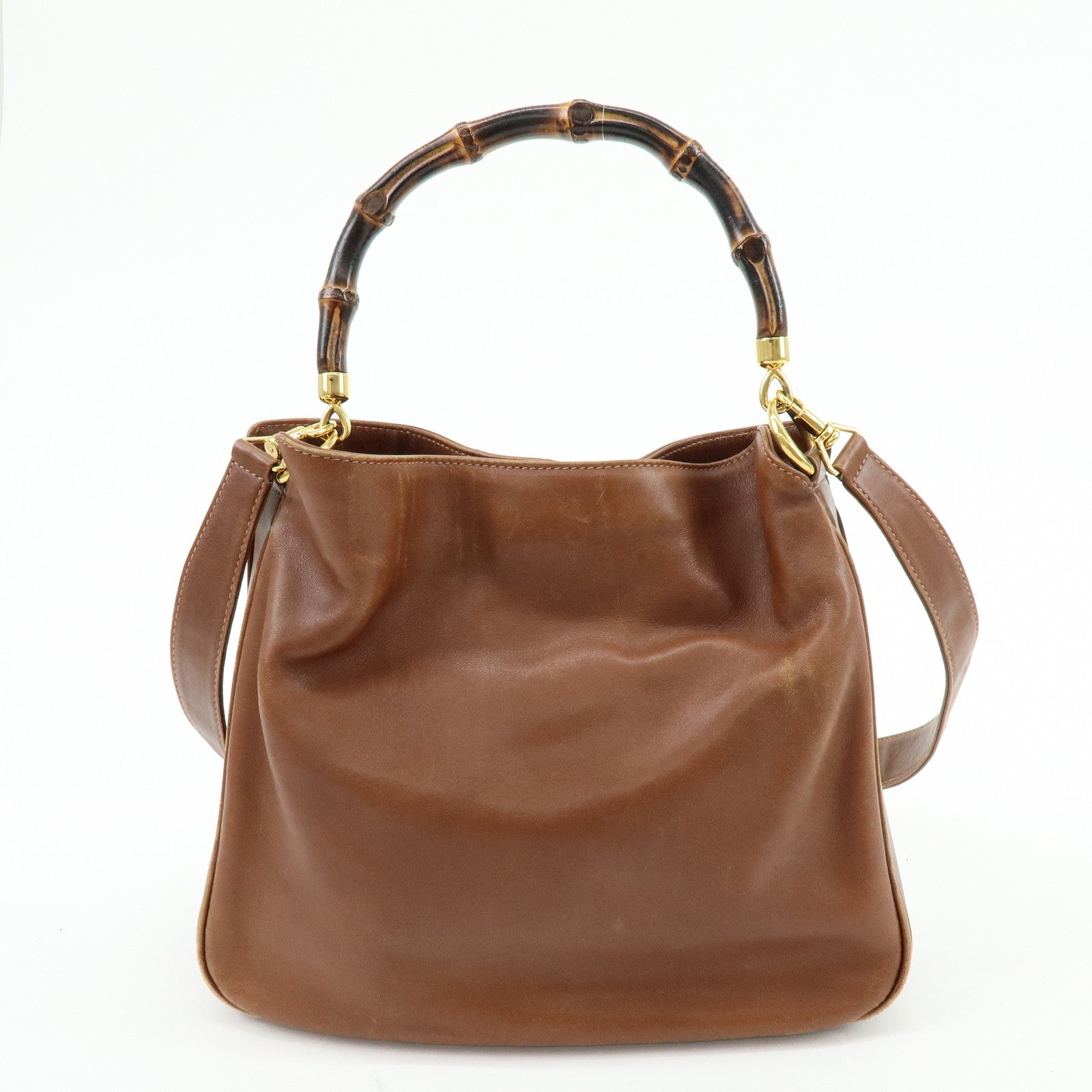 GUCCI Bamboo Leather 2Way Bag Shoulder Bag Brown 001.3444