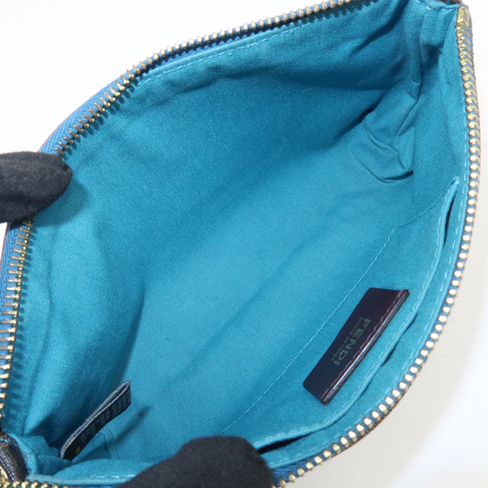 FENDI Zucca PVC Canvas Chain Accessory Pouch Brown Blue 8BR592