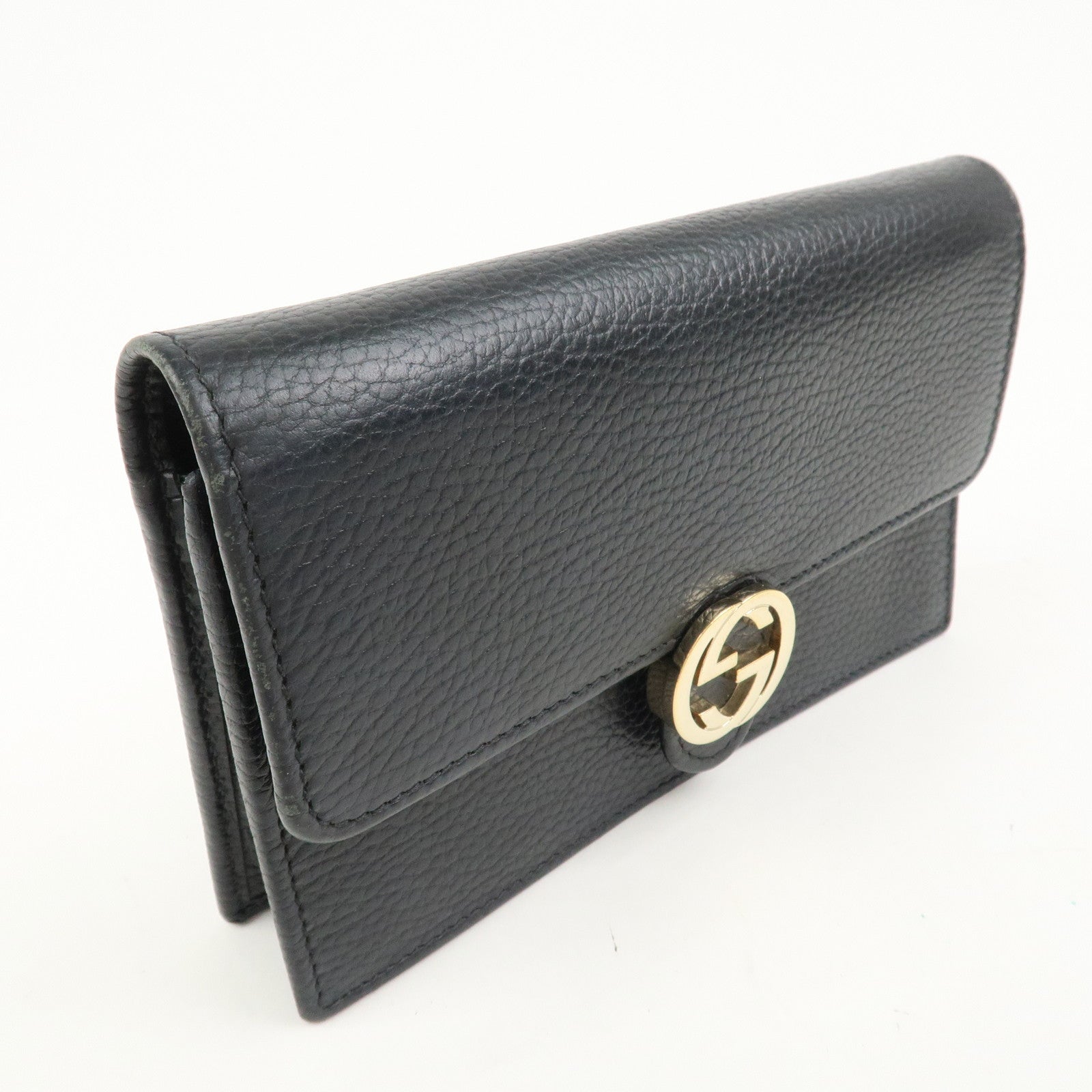 GUCCI Interlocking G Leather Chain Shoulder Bag Black 615523