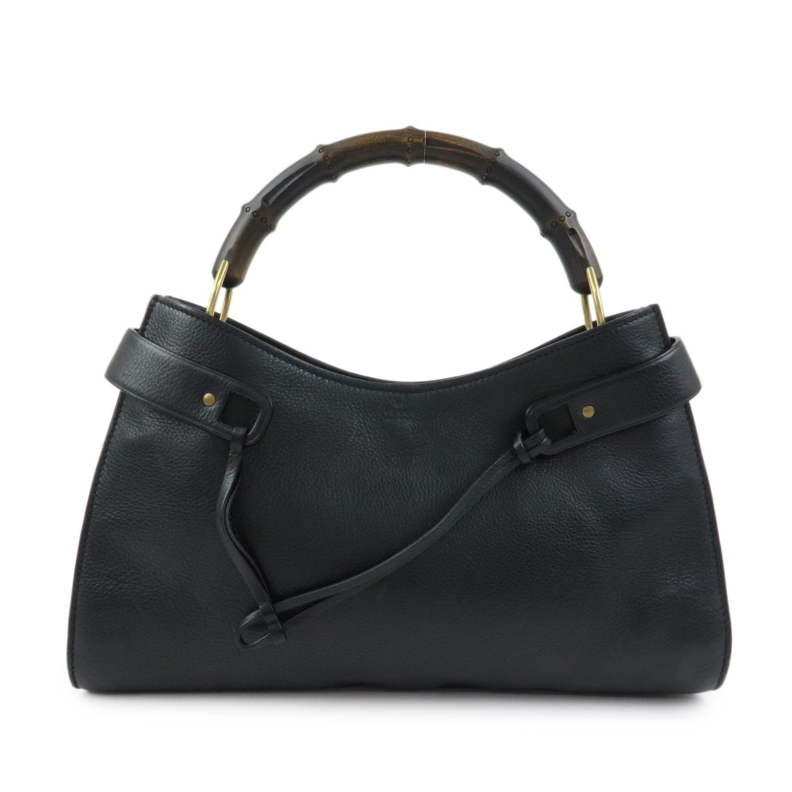 GUCCI Bamboo Leather Bamboo Hand Bag Black 109136