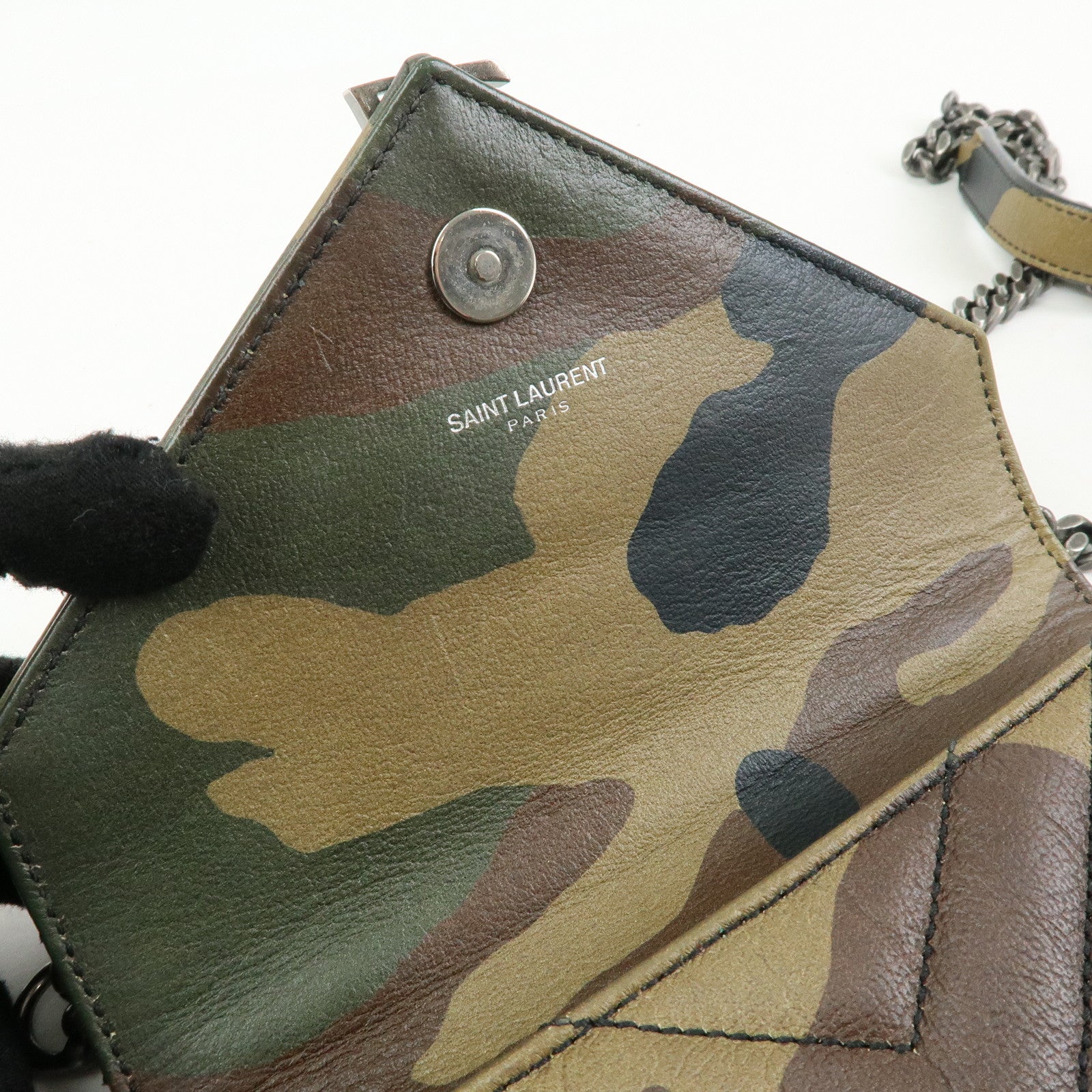 SAINT LAURENT PARIS College Mini Chain Shoulder Hand Bag Camouflage