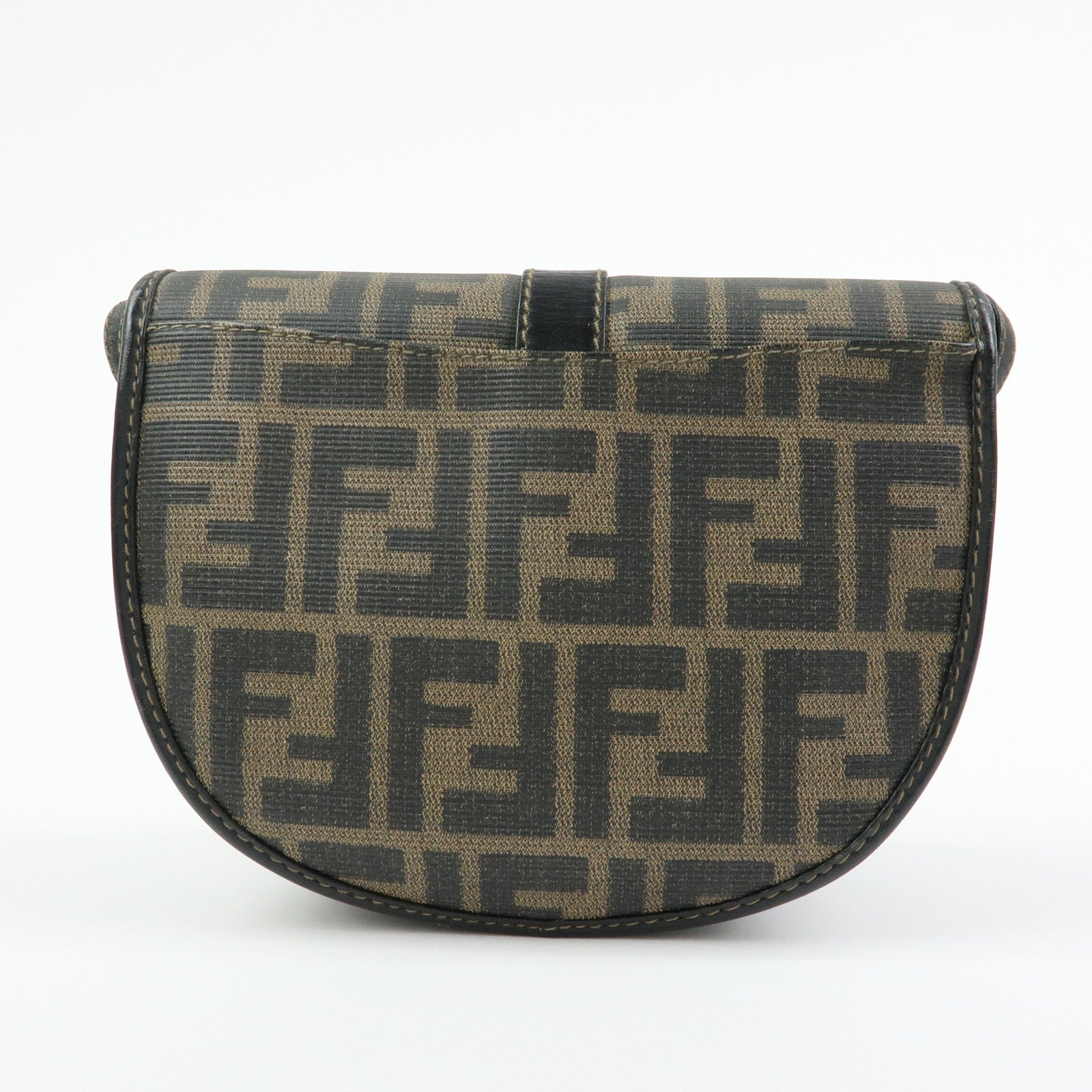 FENDI Zucca PVC Leather Canvas Shoulder Bag Brown Black