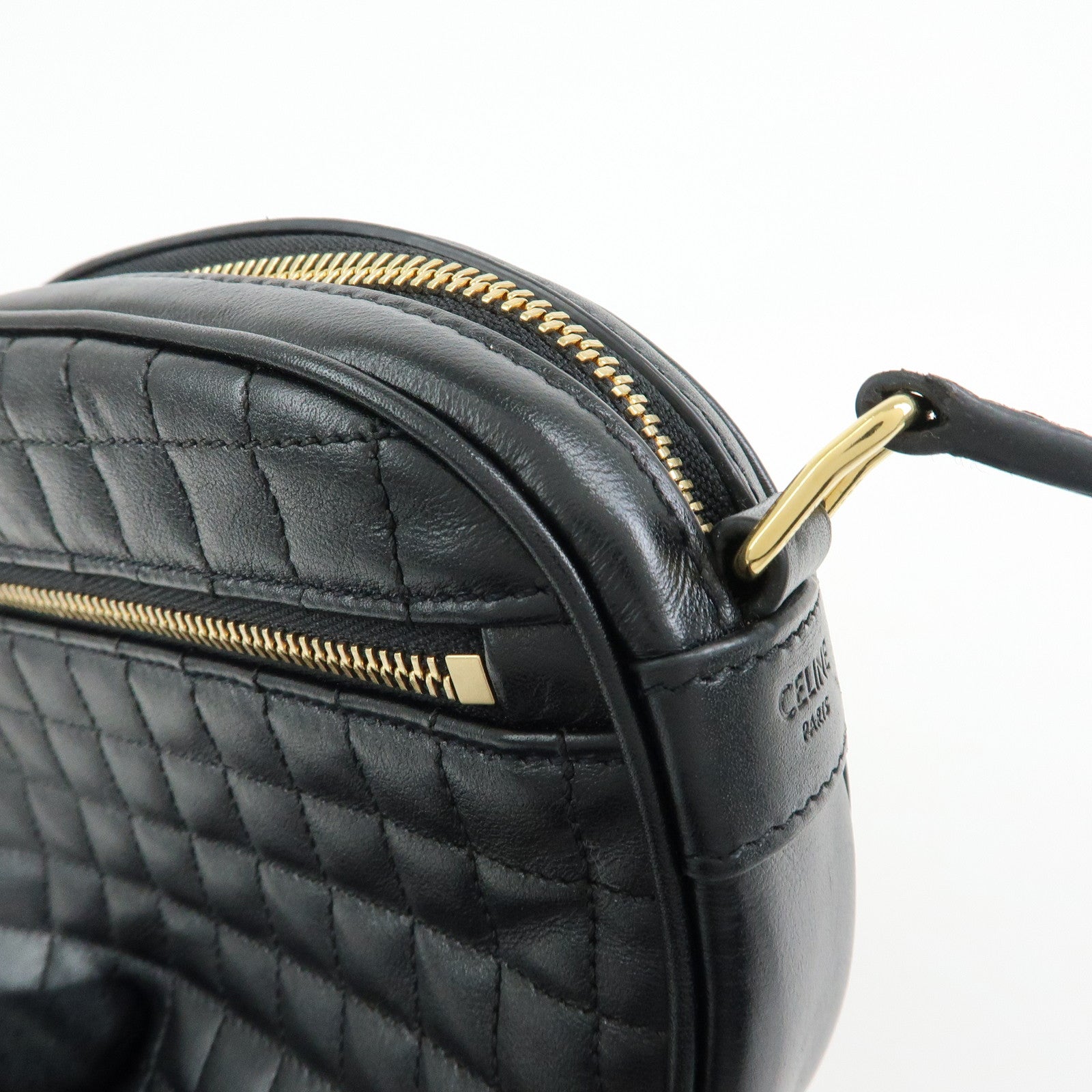 CELINE C Charm Leather Shoulder Bag Crossbody Bag Camera Bag Black