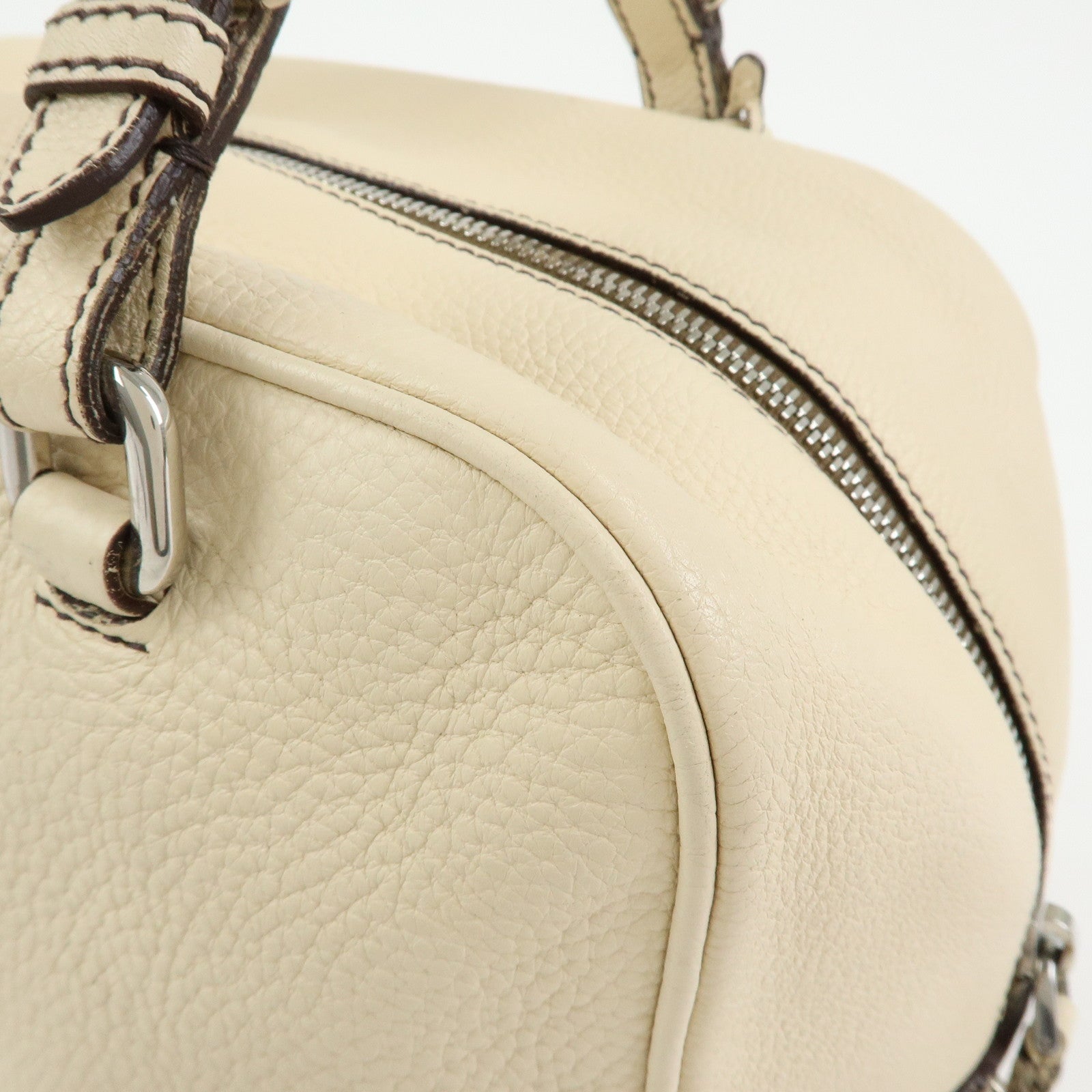 PRADA Vitello Daino Leather Boston Bag Shoulder Bag Ivory BR3091