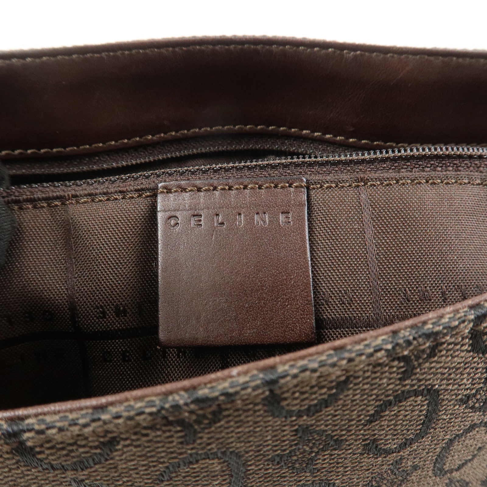 CELINE C Macadam Canvas Leather Shoulder Crossbody Bag Brown