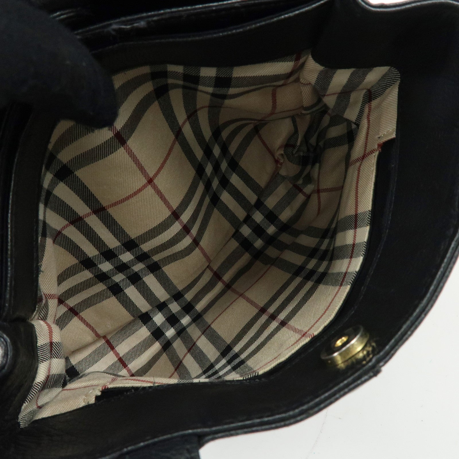 BURBERRY Logo Leather Mini Hand Bag Tote Bag Black