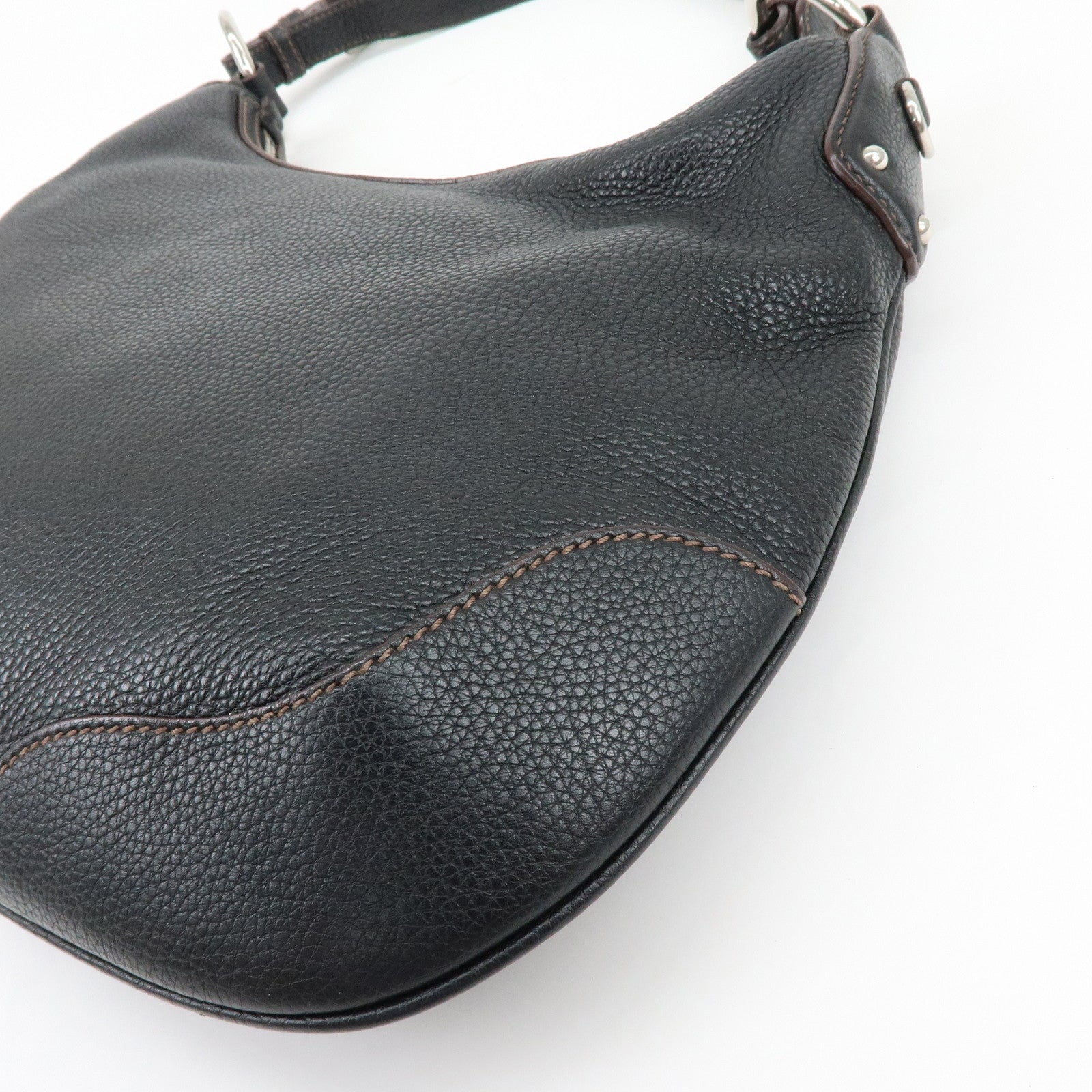 PRADA Logo Vitello Daino Leather Shoulder Bag Hand Bag Black BR3373
