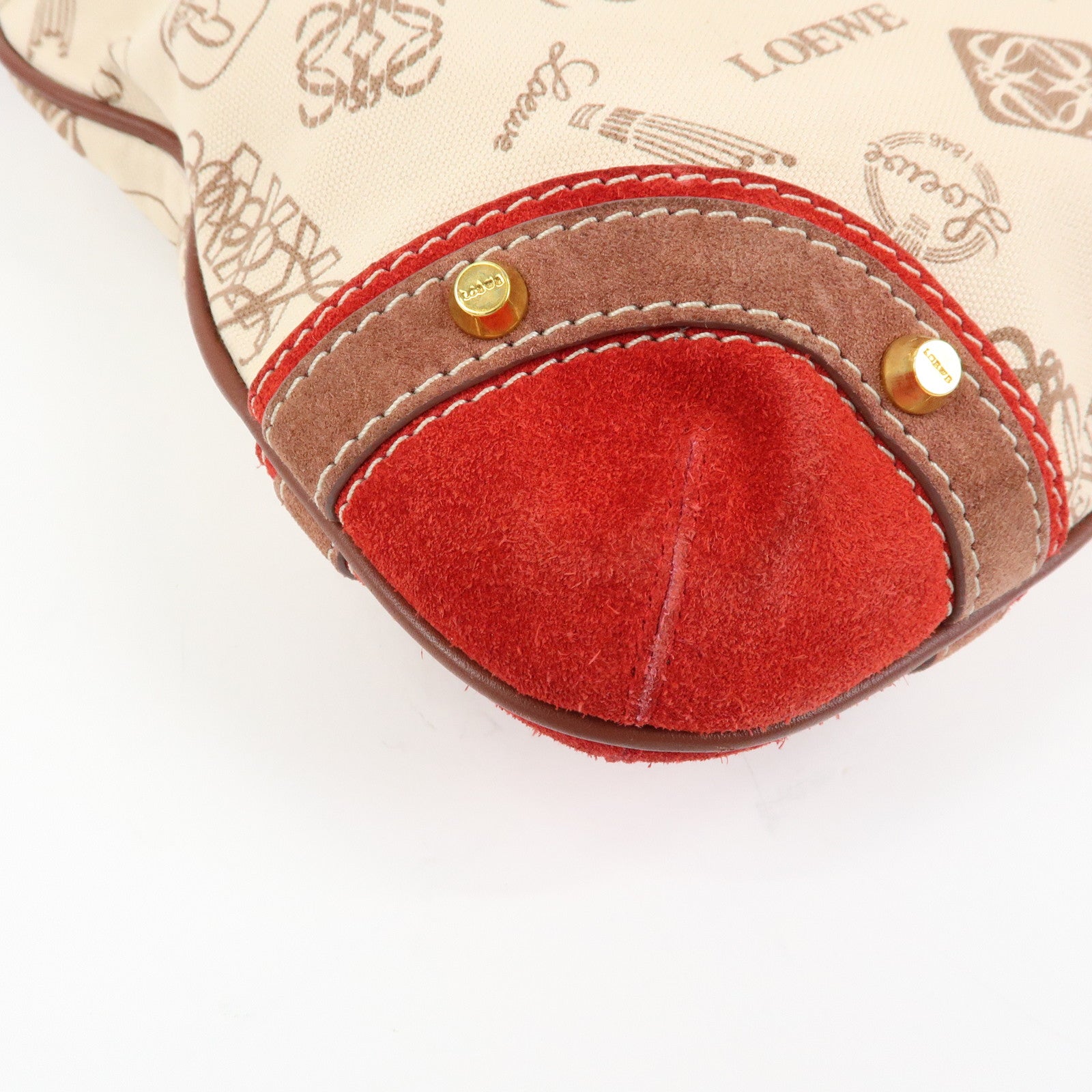 LOEWE Canvas Leather Suede Shoulder Bag Hand Bag Beige Red
