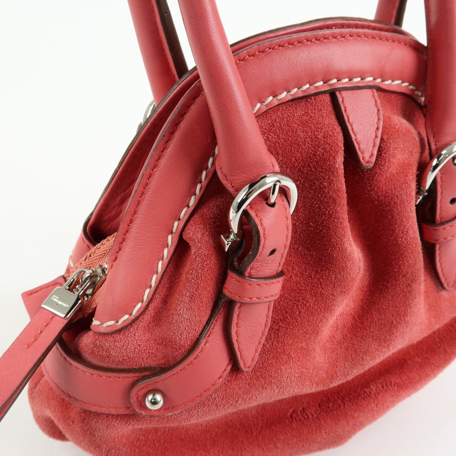 Ferragamo Gancini Suede Leather Small Hand Bag Pink