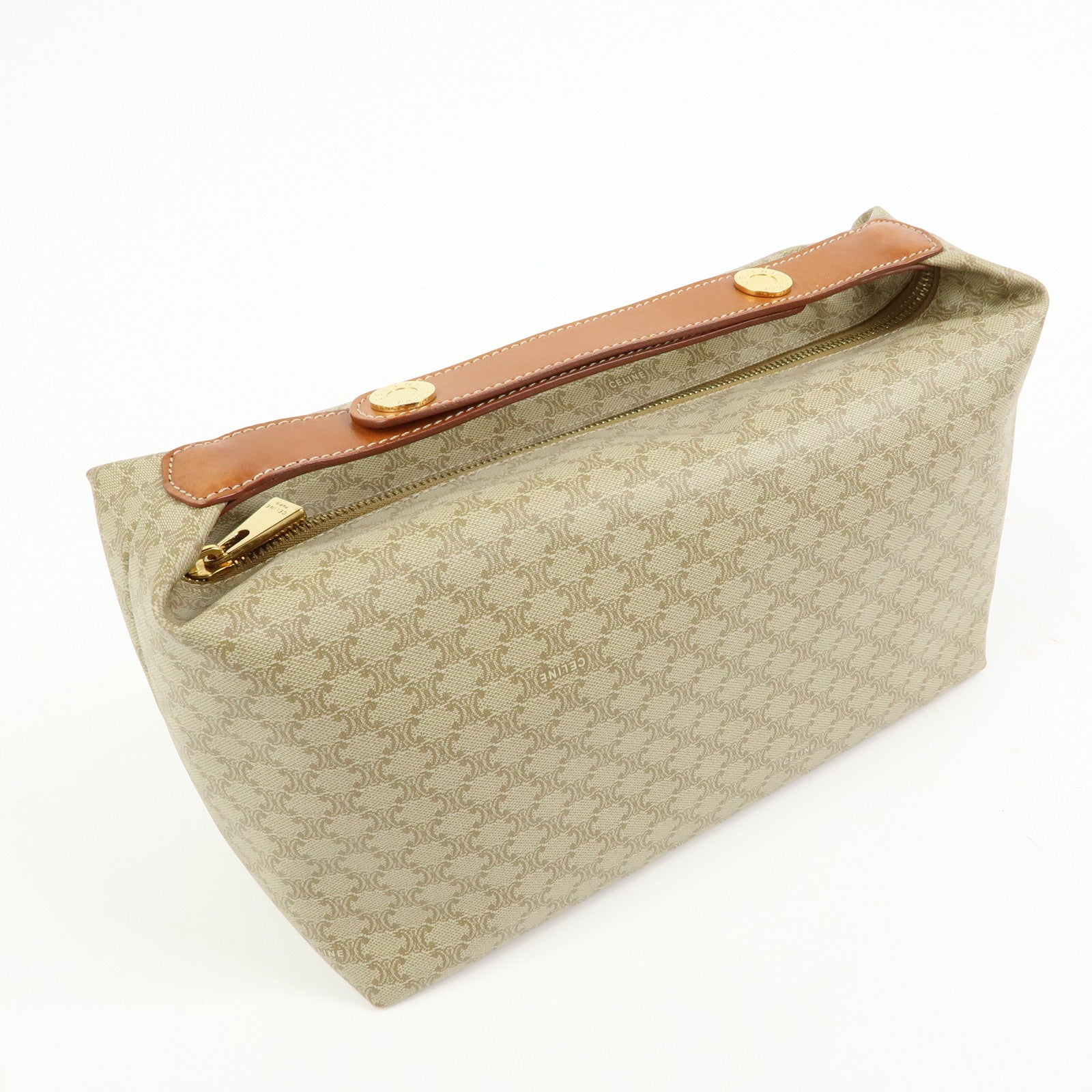 CELINE Macadam PVC Leather Hand Bag Cosmetic Pouch Beige