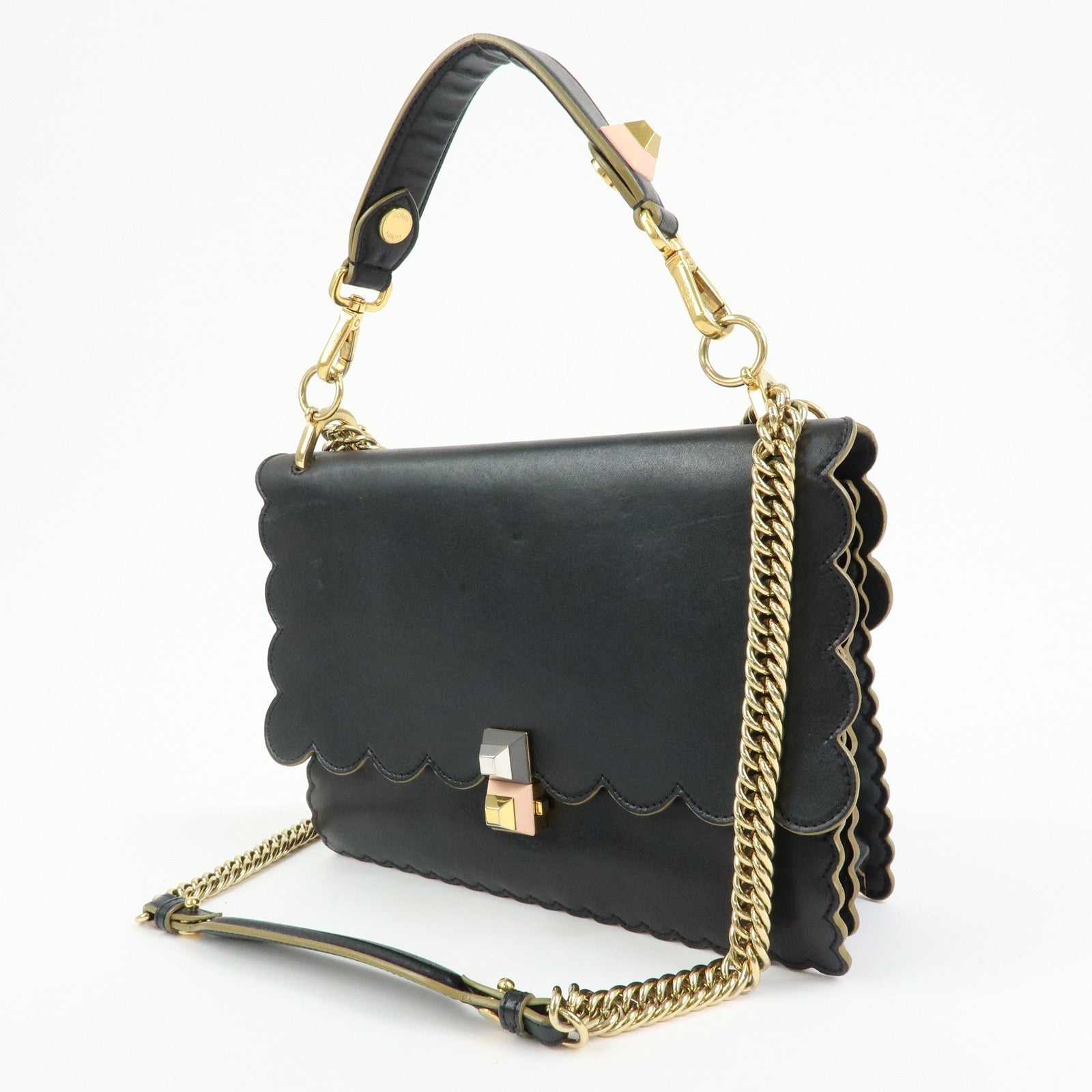 FENDI KAN I Leather 2Way Bag Shoulder Bag Hand Bag Black 8BT283