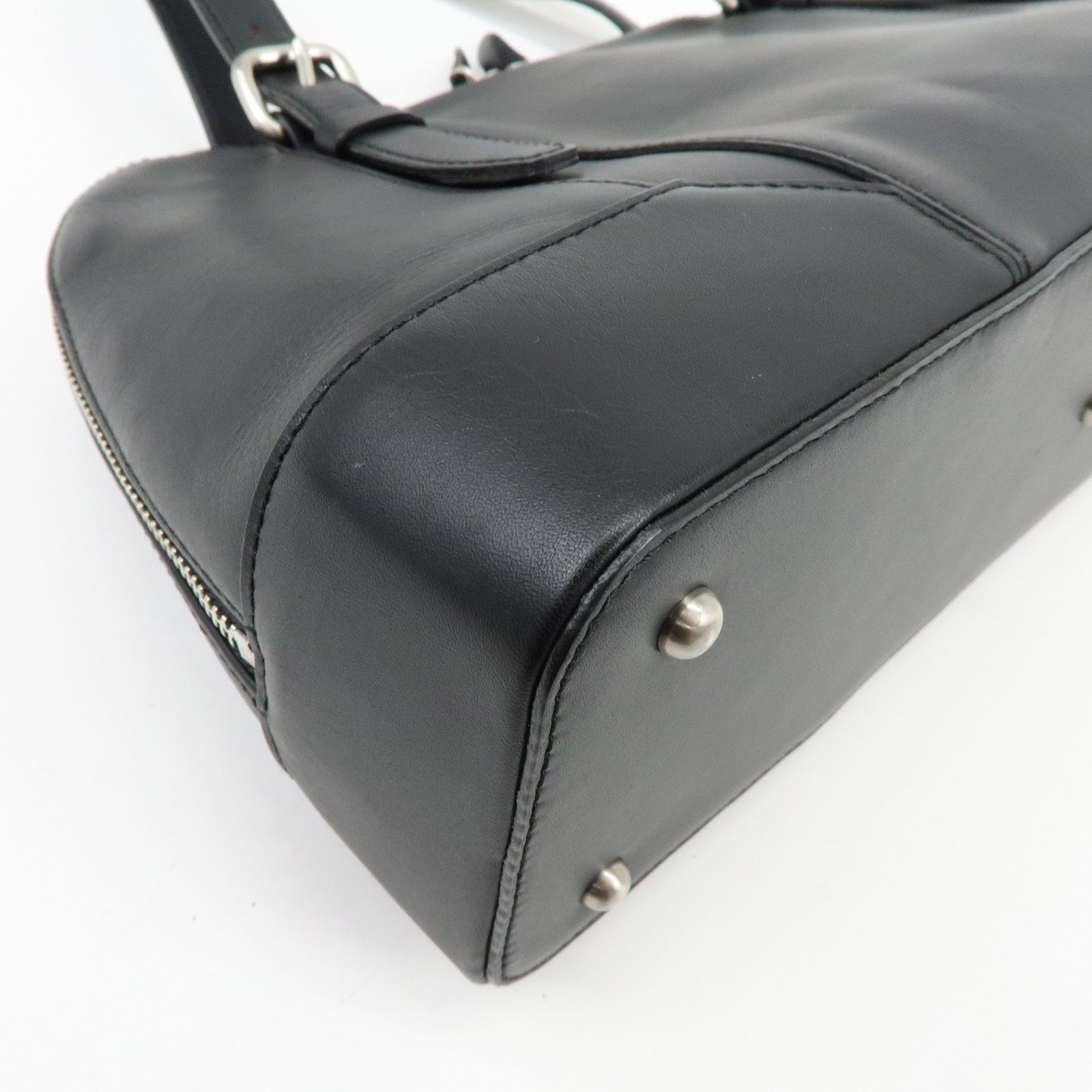 BURBERRY Leather Hand Bag Boston Bag Black