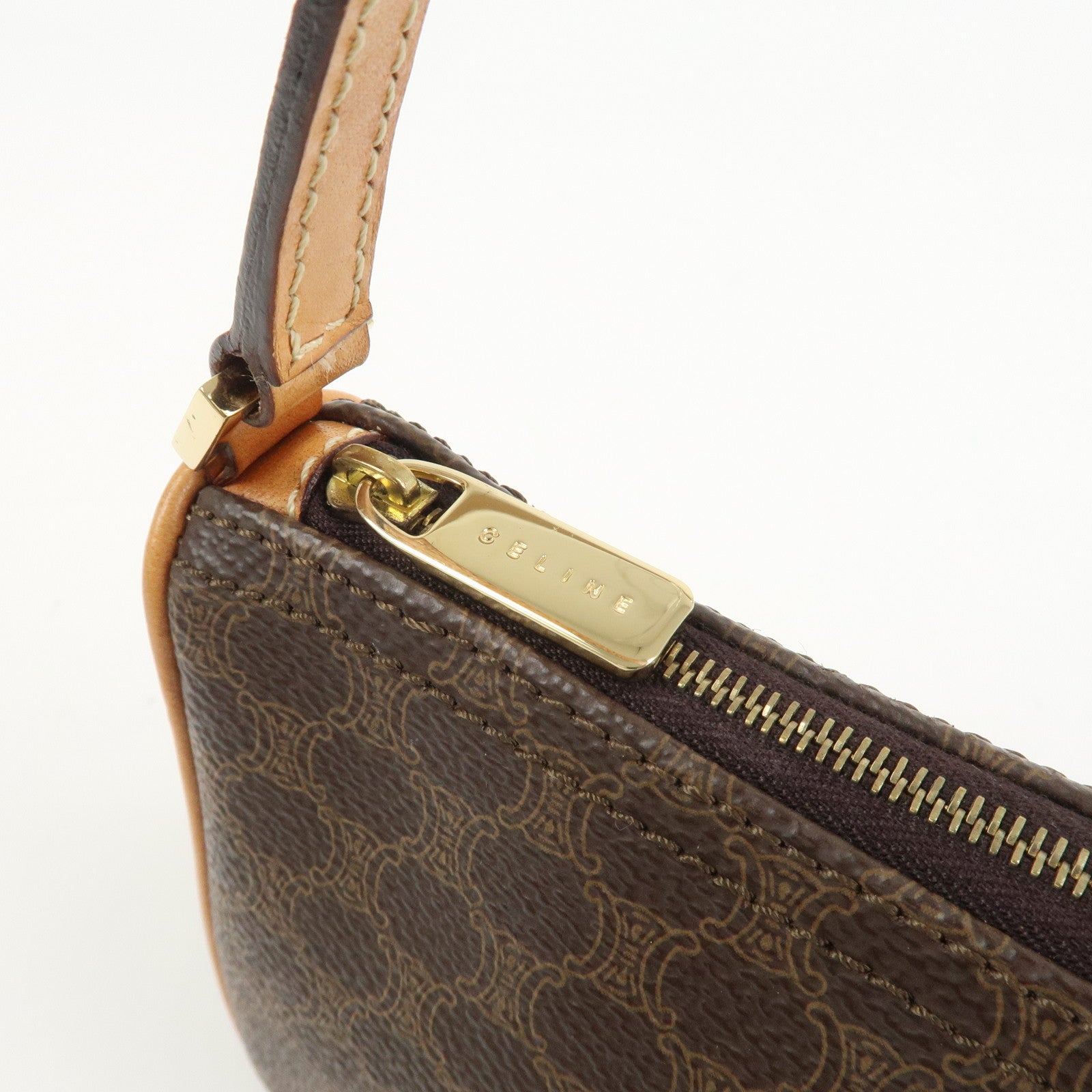 CELINE Macadam Logo PVC Leather Shoulder Bag Hand Bag Brown