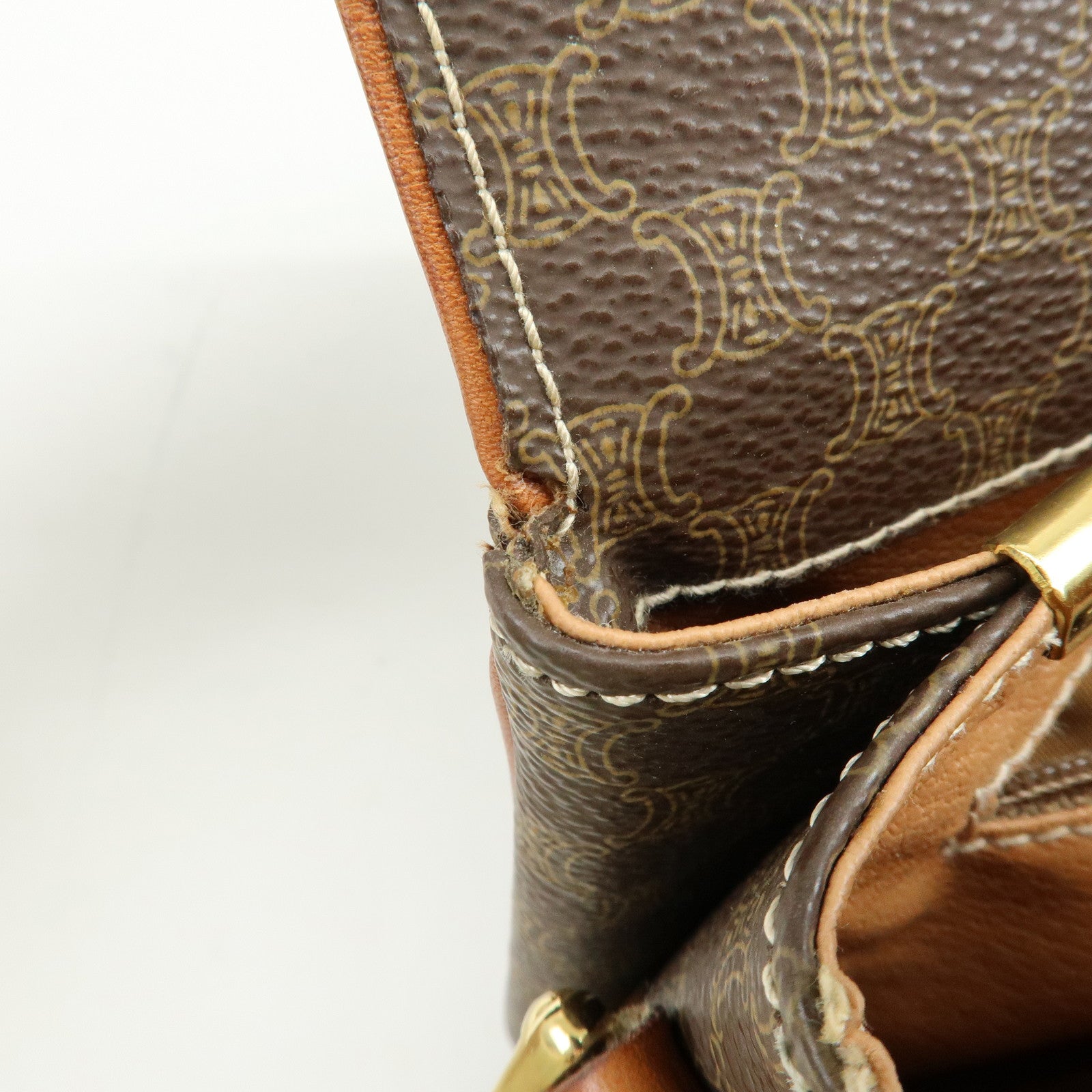 CELINE Macadam PVC Canvas Leather Shoulder Crossbody Bag Brown