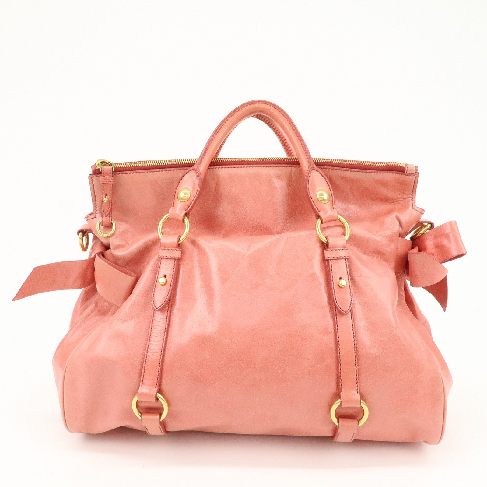 MIU MIU Leather Ribbon 2Way Shoulder Bag Hand Bag Pink RT0365