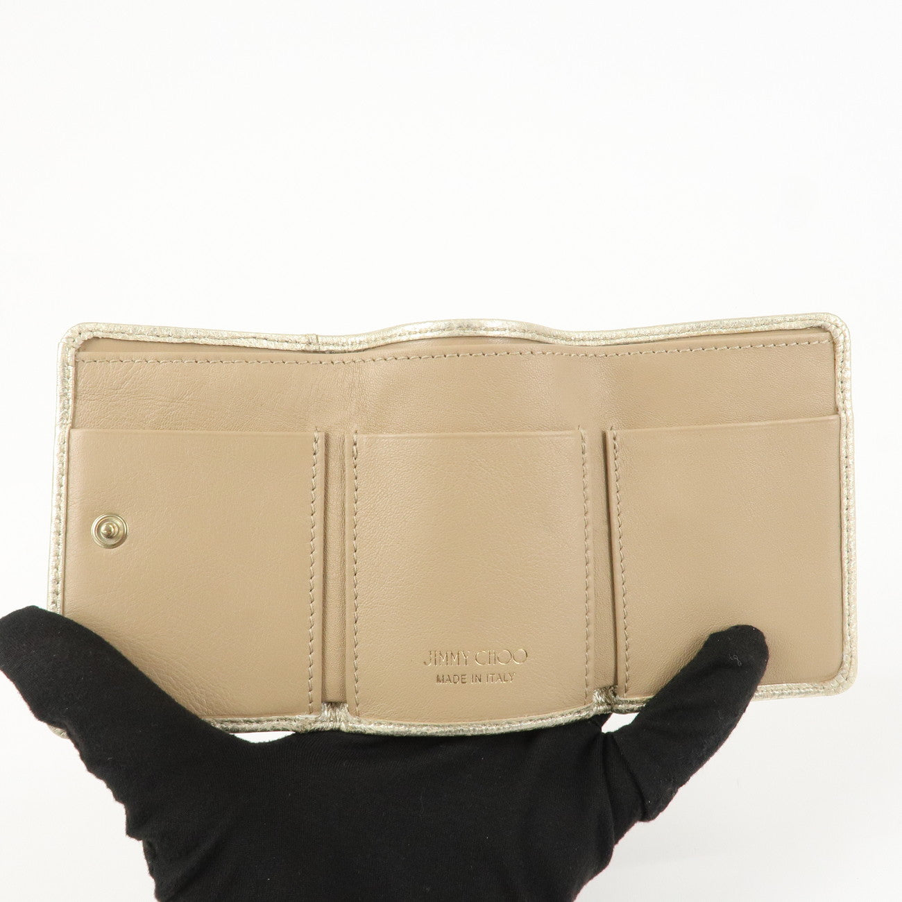 JIMMY CHOO Leather Star Studs Trifold Compact Wallet Gold Used