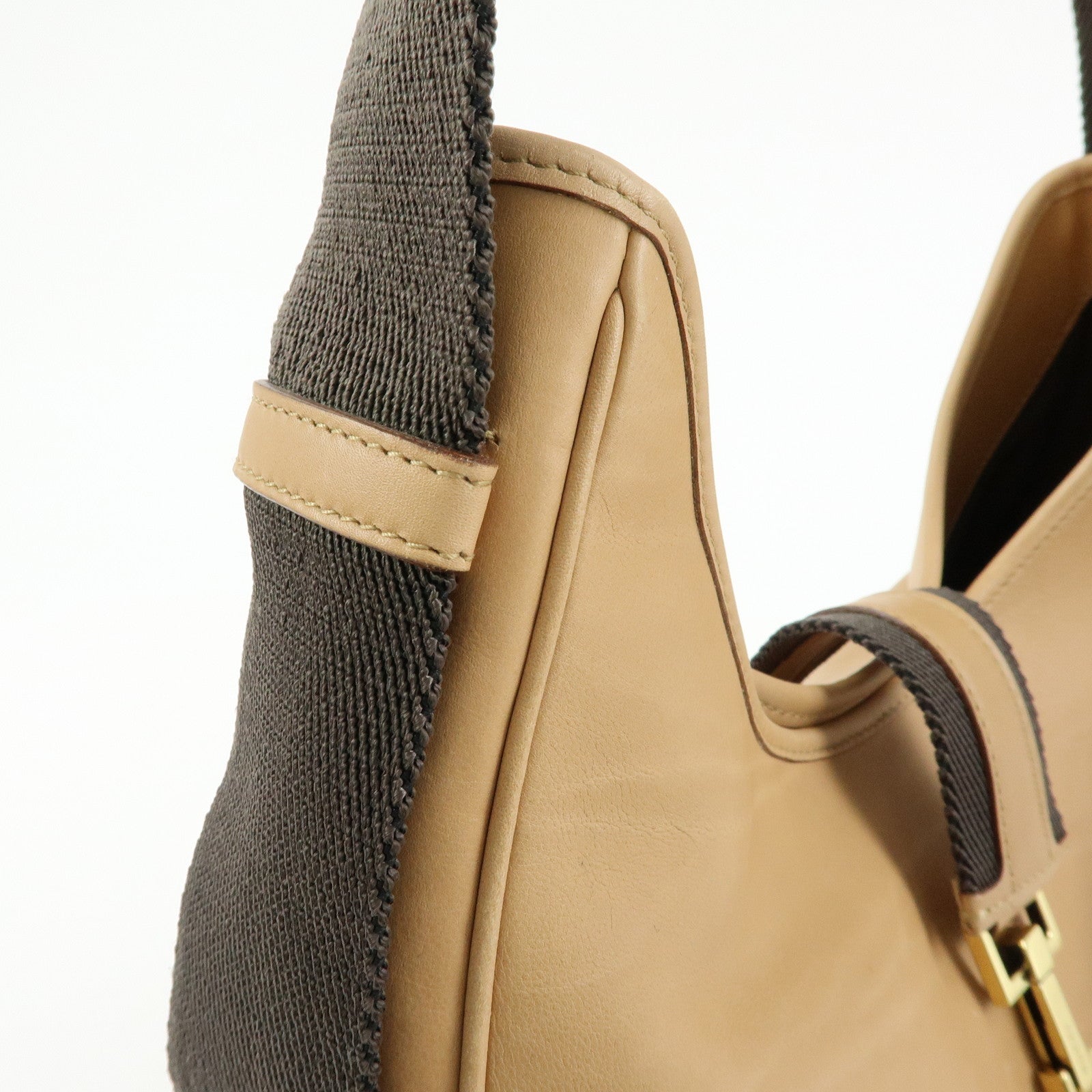 GUCCI Leather Canvas Shoulder Bag Hand Bag Beige Brown 92735
