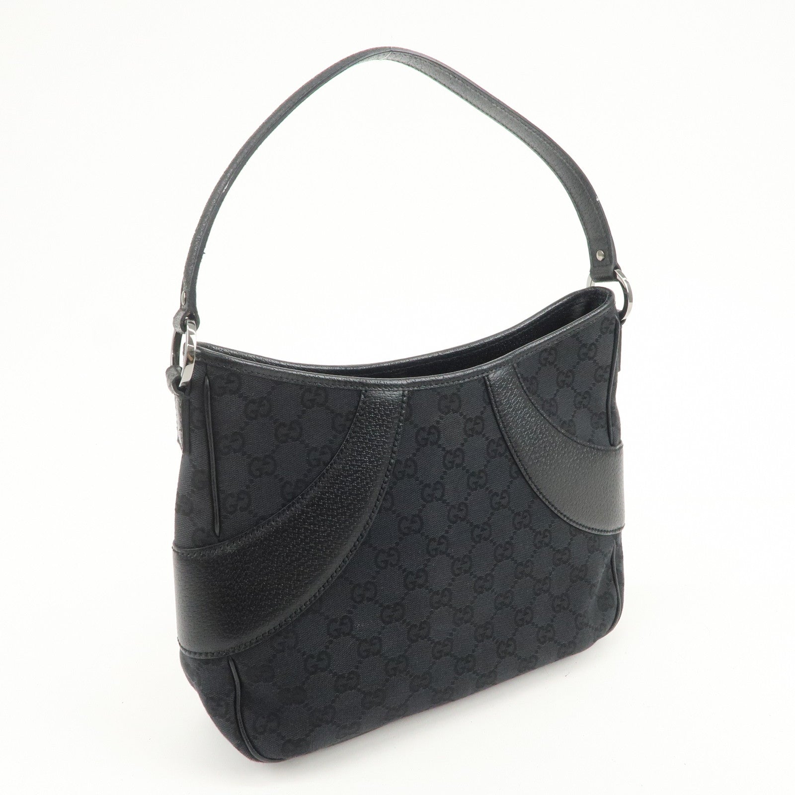 GUCCI GG Canvas Leather Shoulder Bag Hand Bag Black 113012