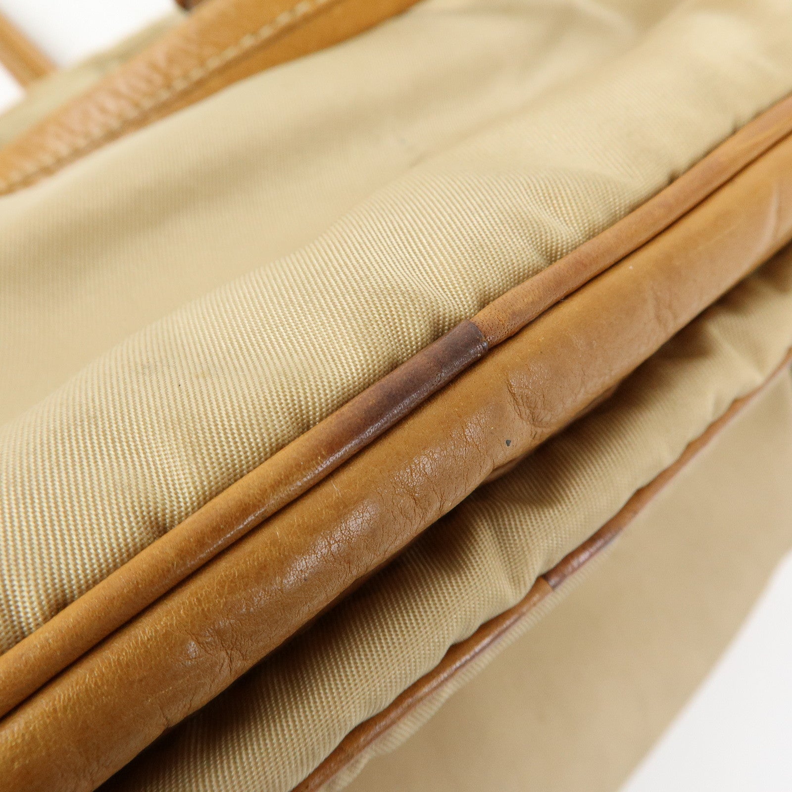 PRADA Triangle Logo Nylon Leather Shoulder Hand Bag Beige Brown