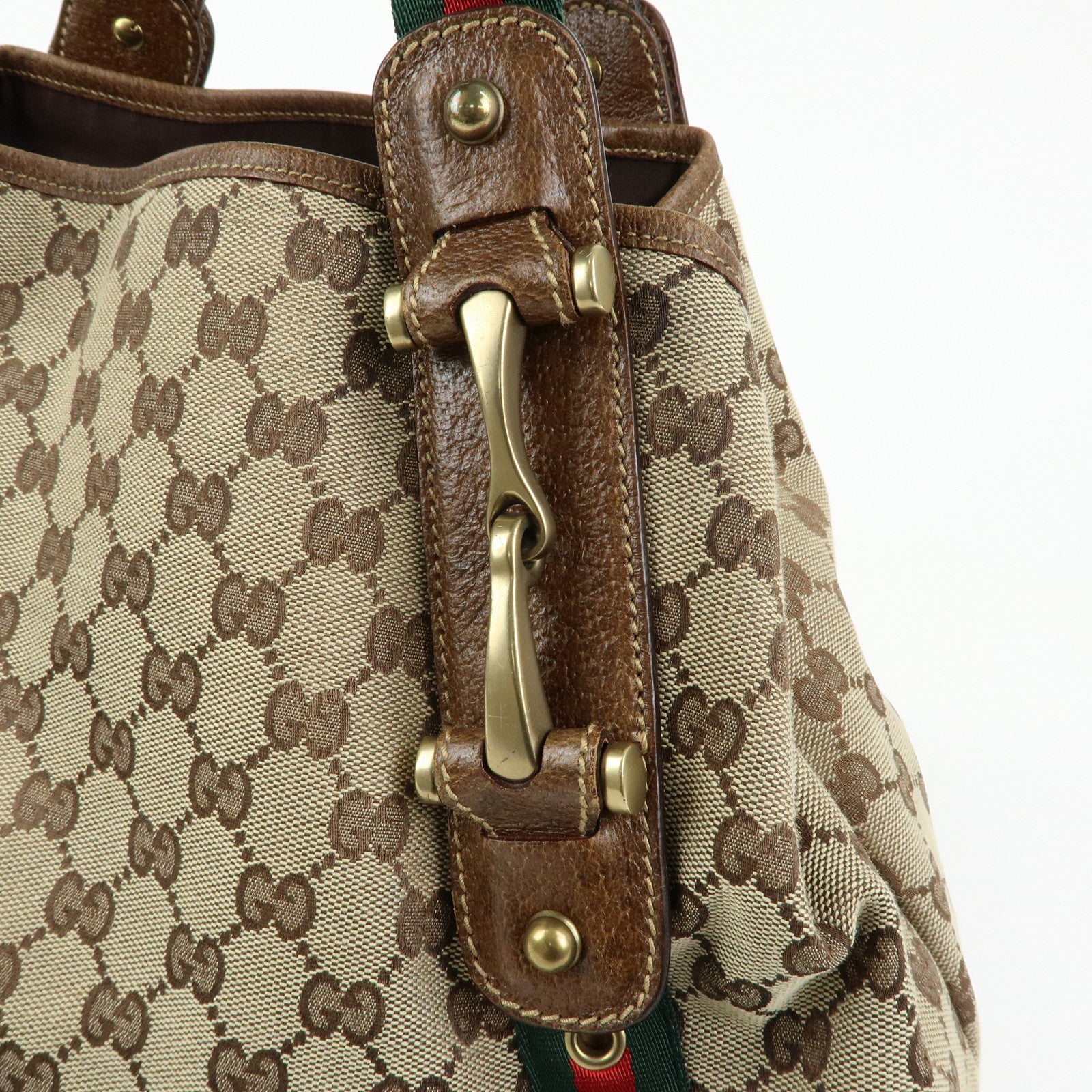 GUCCI Sherry GG Canvas Tote Bag Hand Bag Beige Brown 144186