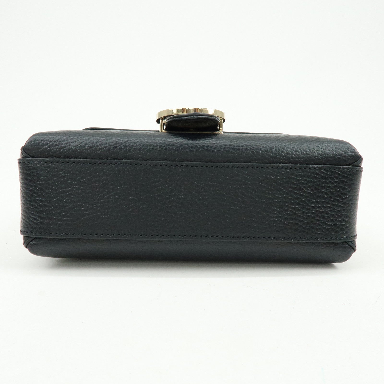 GUCCI Logo Interlocking G Leather Chain Shoulder Bag Black 607720