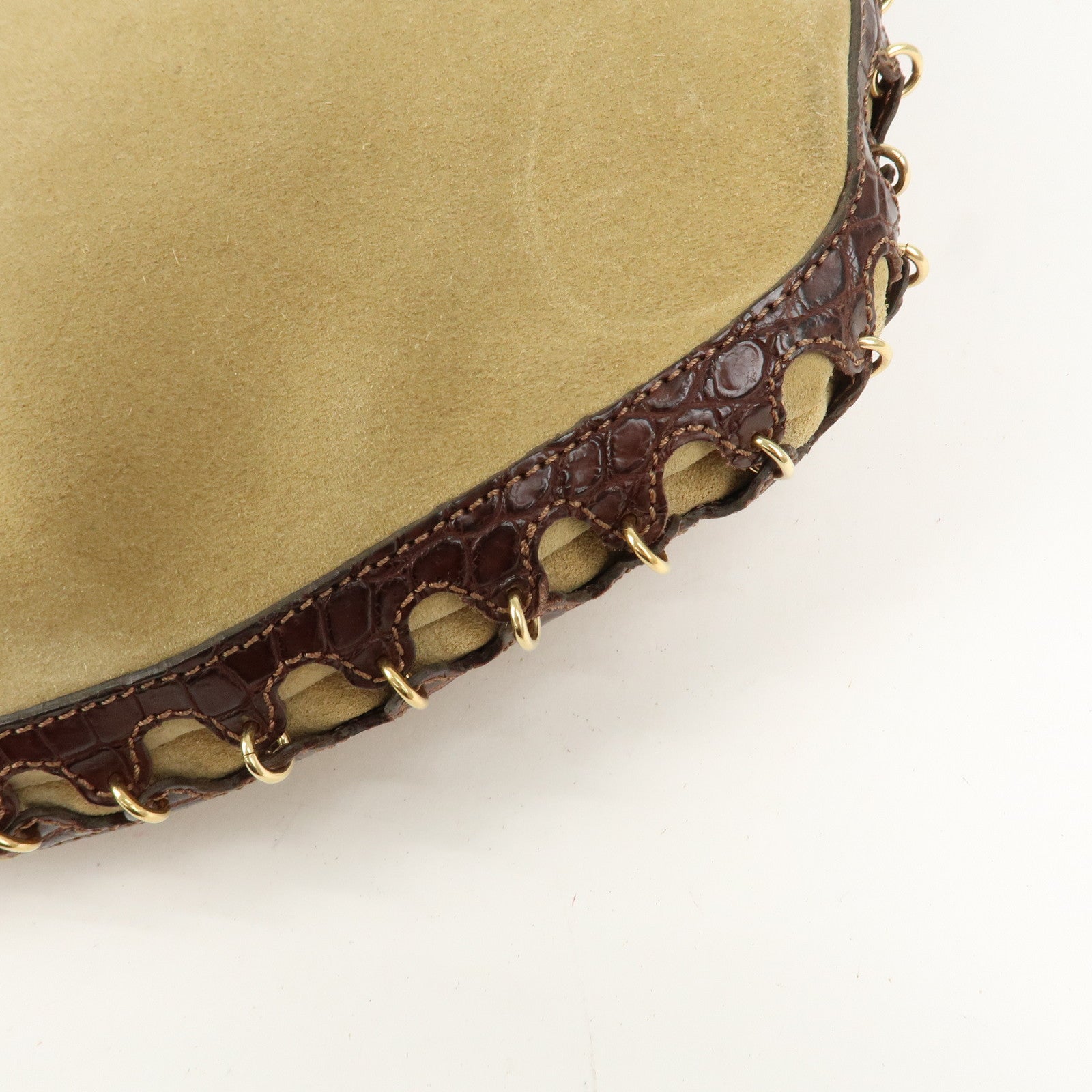 LOEWE Anagram Suede Embossed Leather Shoulder Bag Hand Bag Beige