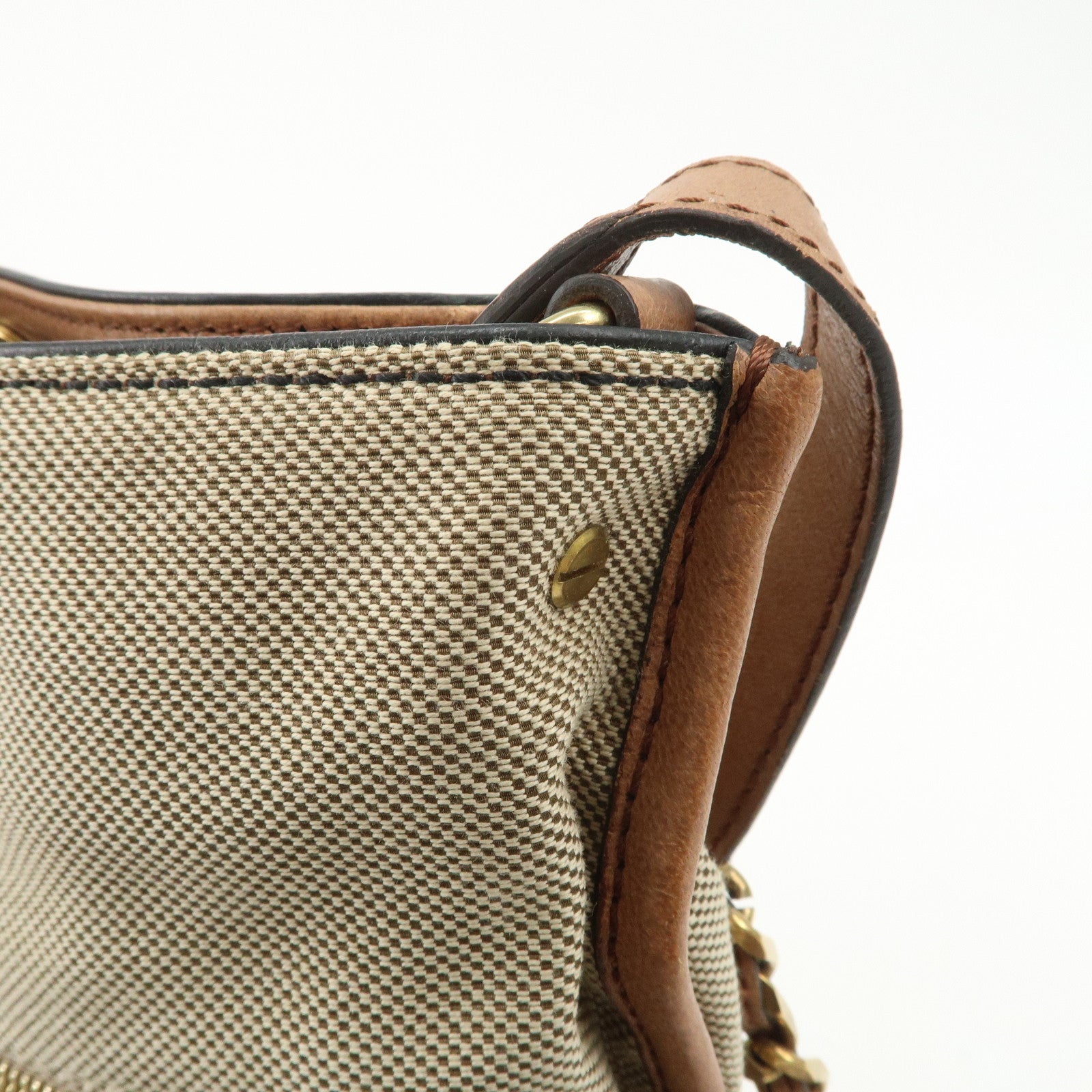 Chloe Leather Canvas Shoulder Bag Crossbody Bag Beige Brown Khaki