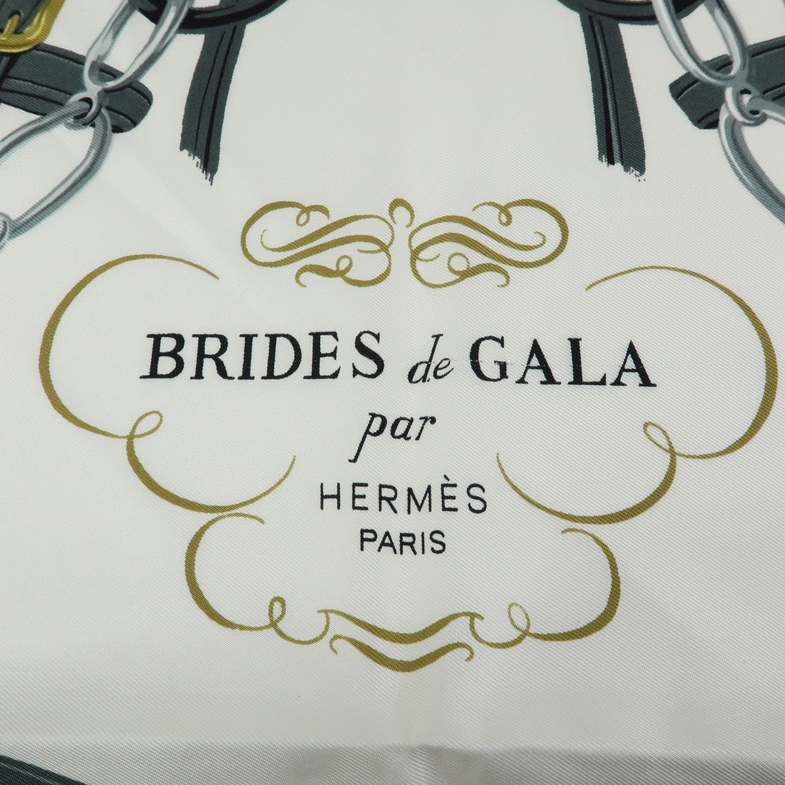 HERMES Carre 90 Silk 100% Scarf Brides de Gala Gray Light Blue Gold