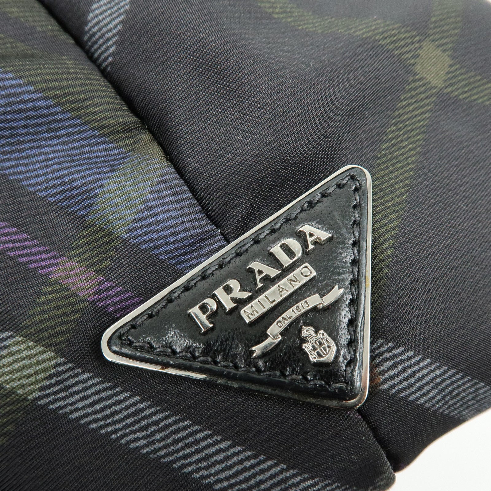 PRADA Triangle Logo Plaid Nylon Leather 2Way Bag Hand Shoulder Bag