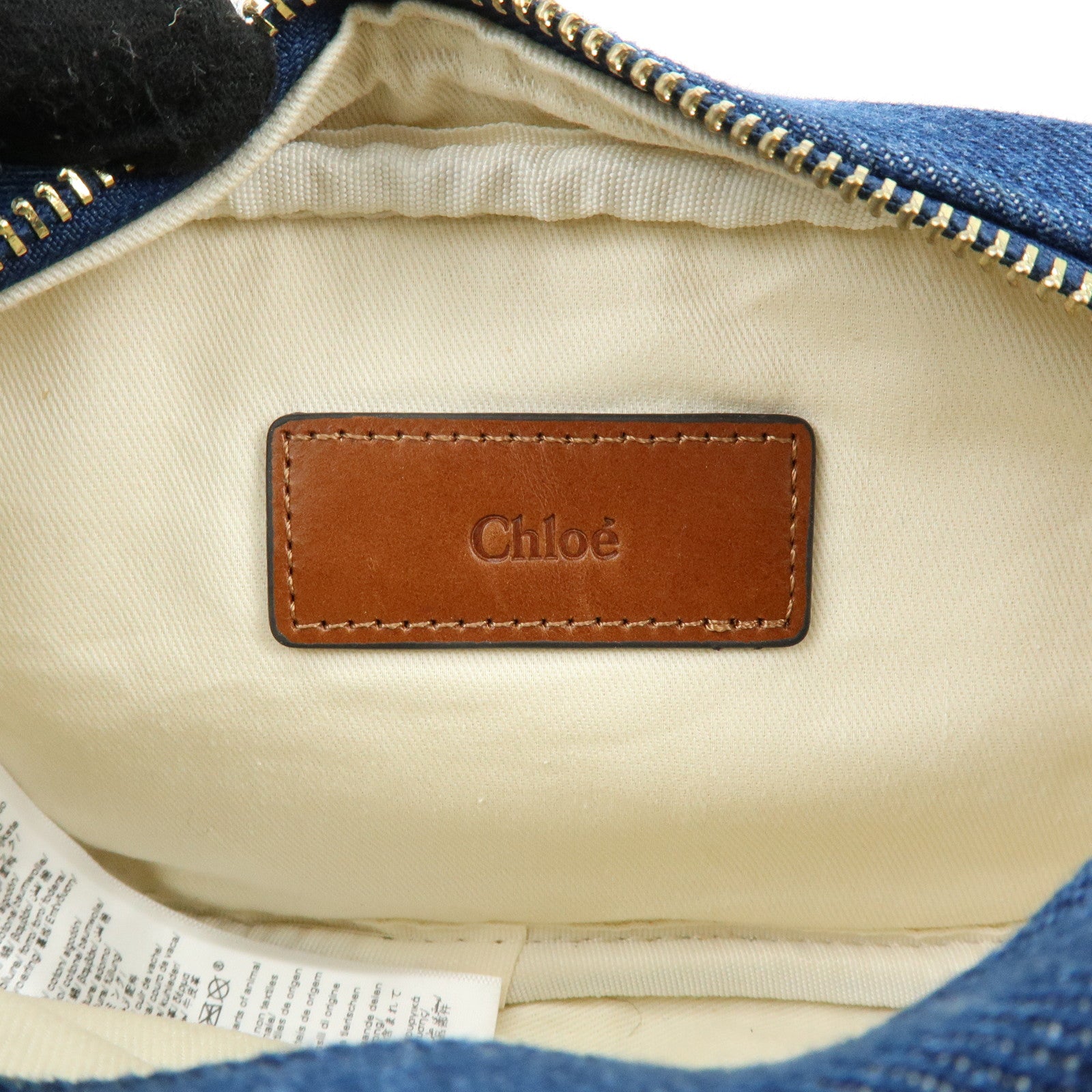 Chloe Denim Leather Canvas Shoulder Bag Crossbody Bag Brown Blue
