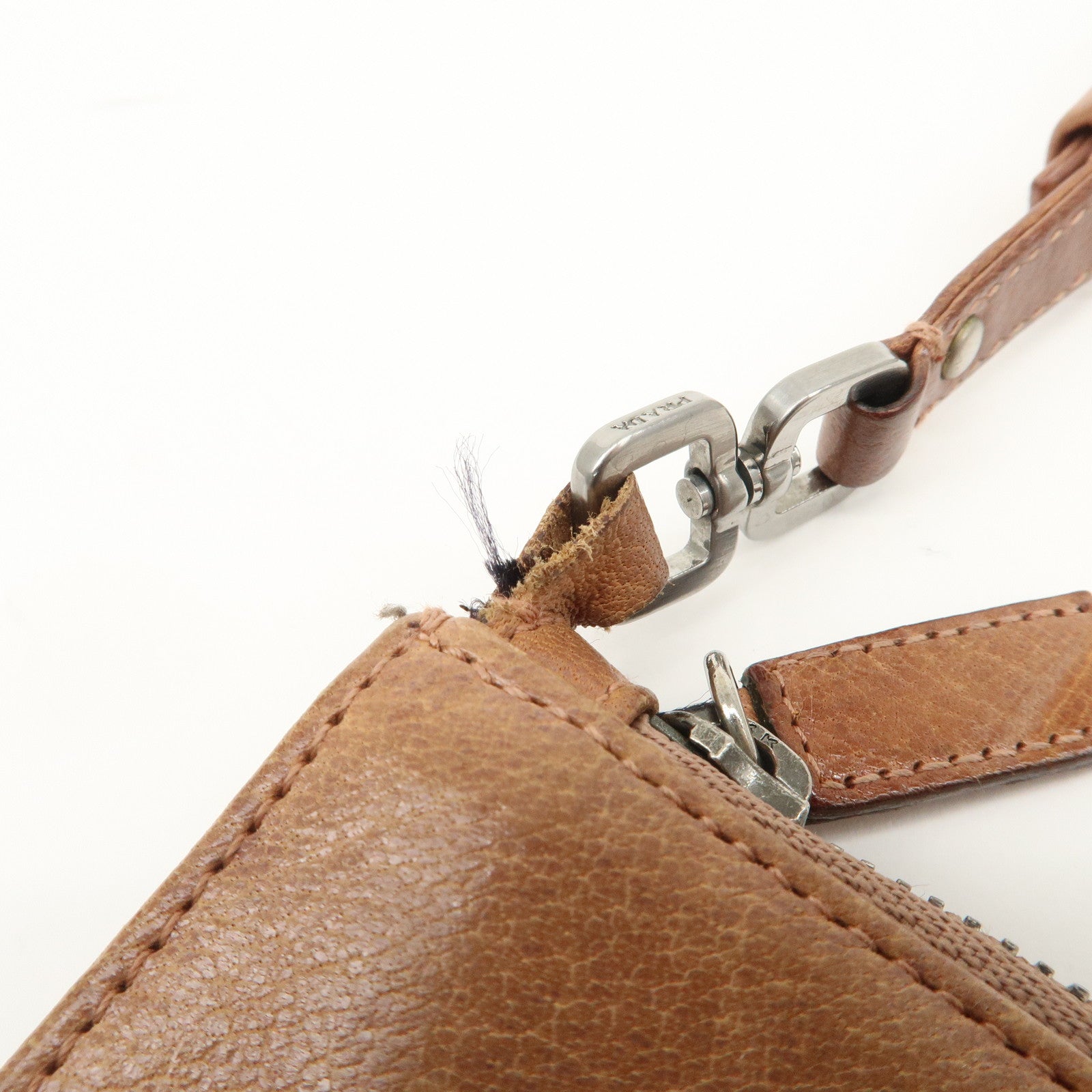 PRADA Triangle Logo Leather Shoulder Bag Hand Bag Brown Used