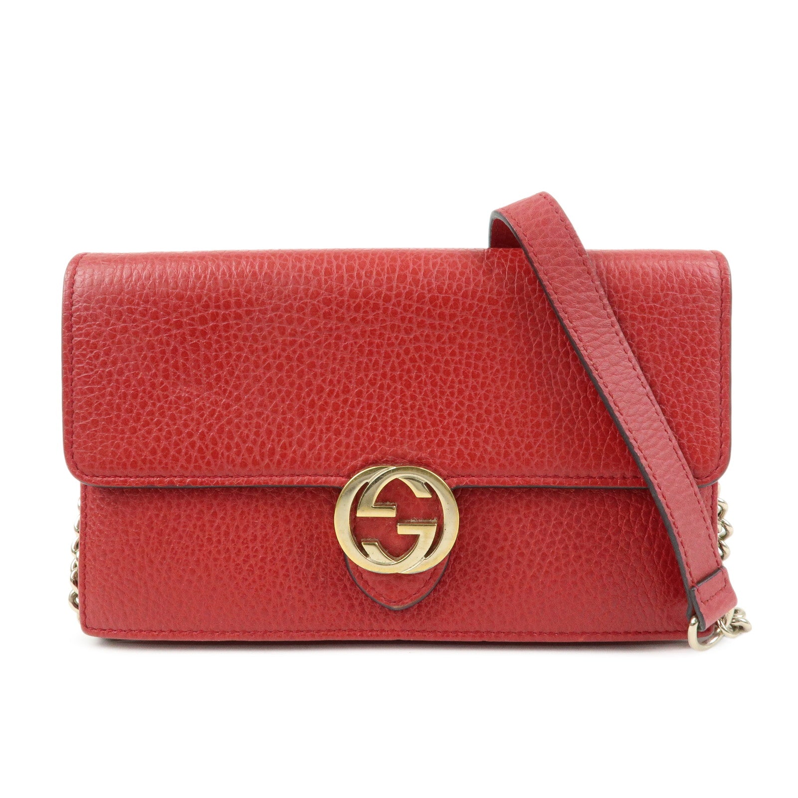 GUCCI Interlocking G Leather Chain Wallet Shoulder Bag Red 510314