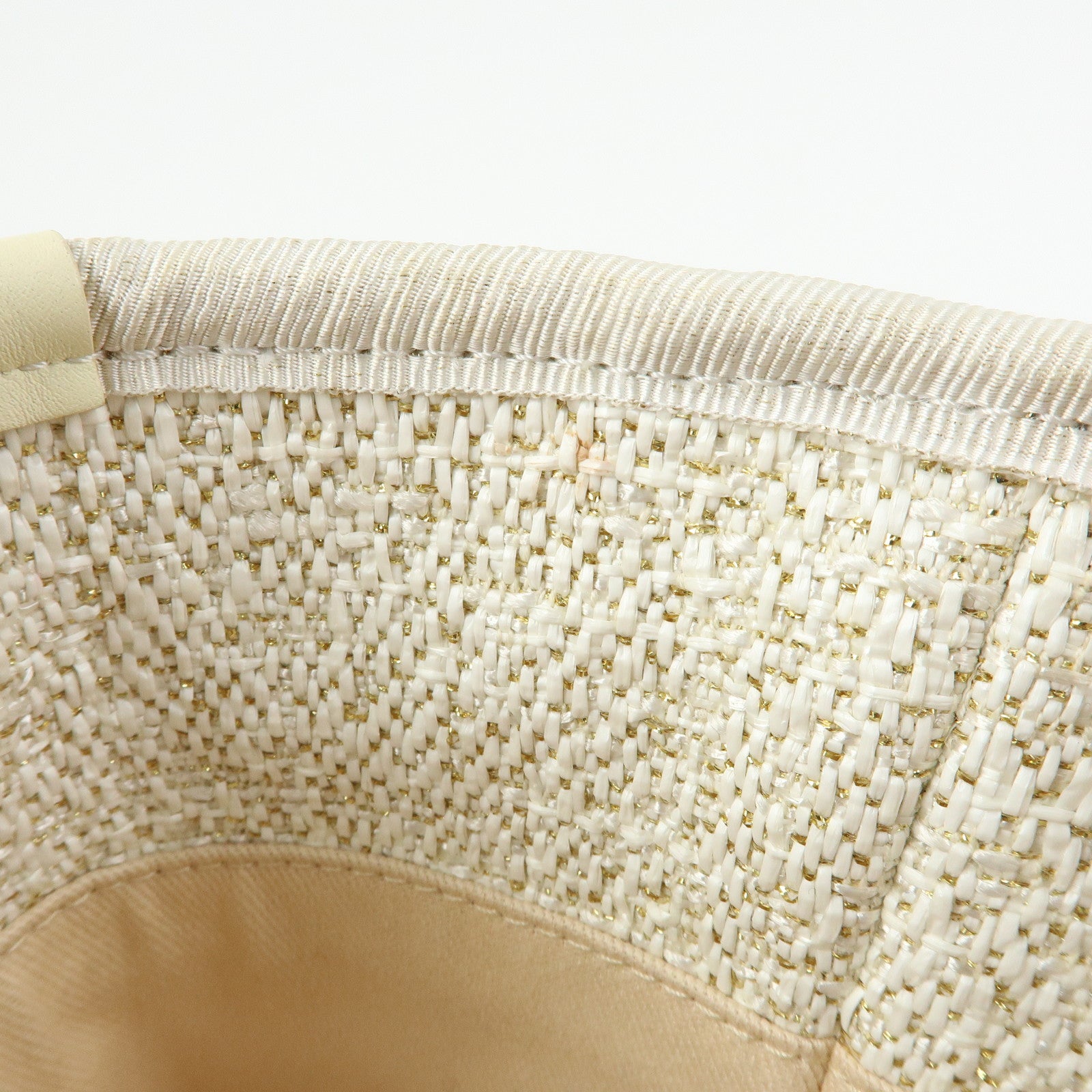 CHANEL Deauville MM Straw Leather Tote Shoulder Bag White A67001