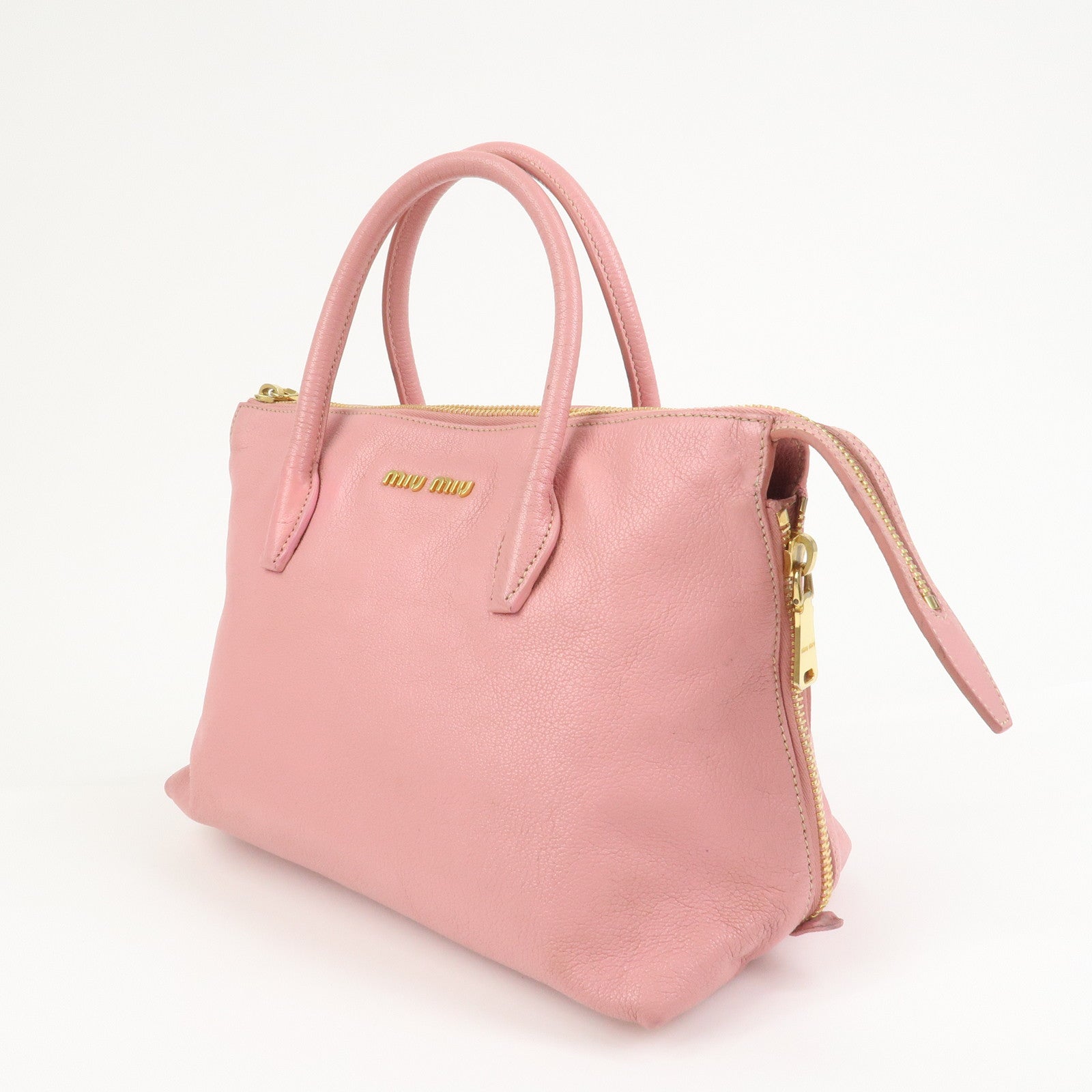 MIU MIU Logo Leather Tote Bag Hand Bag Pink