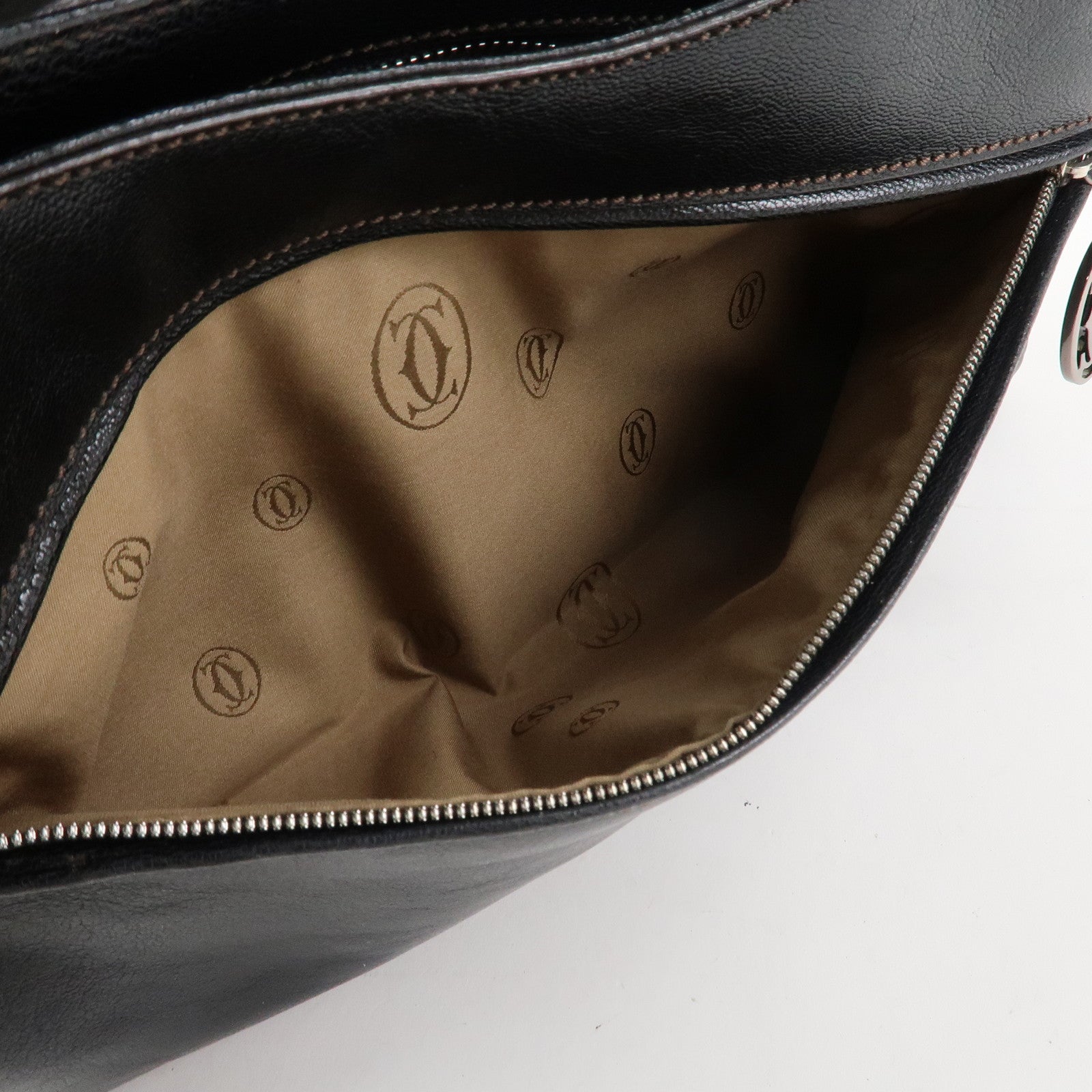 Cartier Must Line Calf Leather Marcello Hand Bag Dark Brown