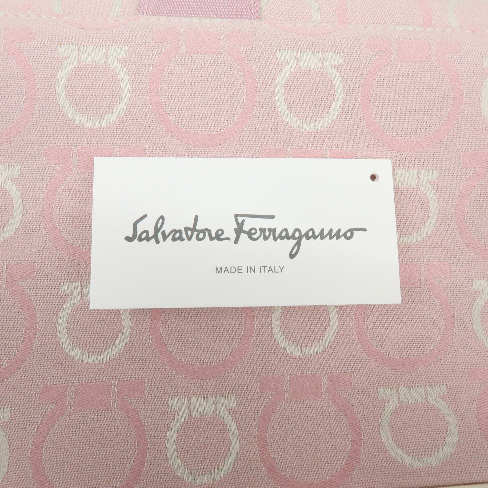 Ferragamo Gancini Canvas Leather Shoulder Bag Light Pink White