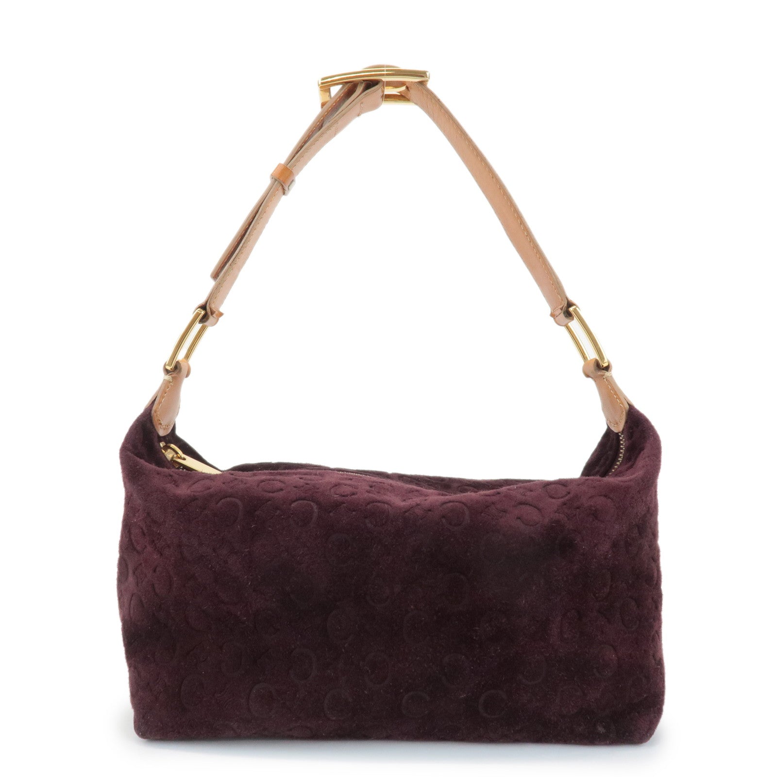 CELINE C Macadam Suede Leather Shoulder Bag Bordeaux Brown