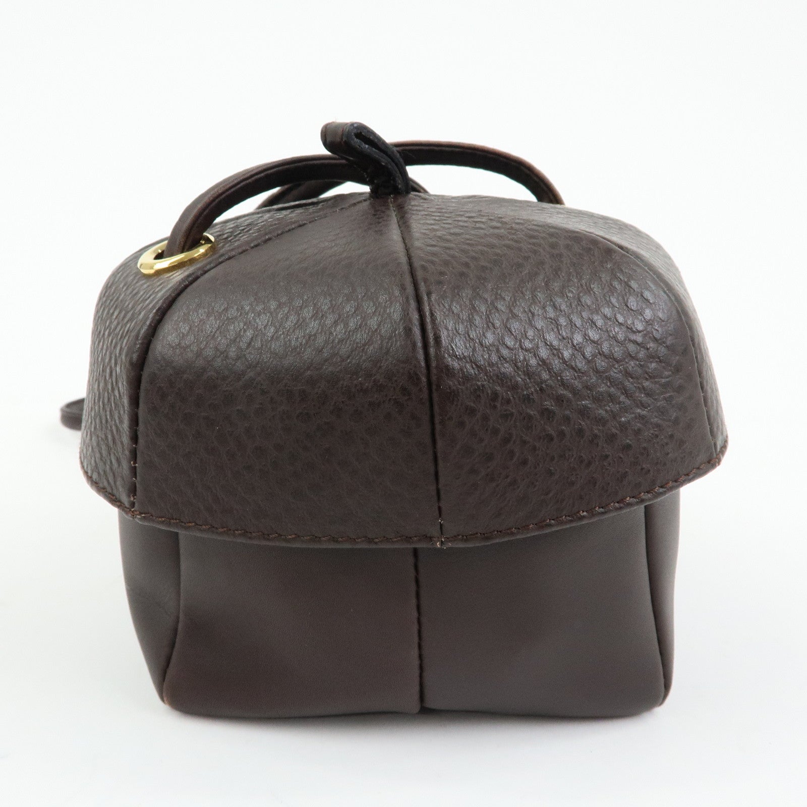 Ferragamo Leather Shoulder Bag Crossbody Bag Acorn Bag Dark Brown