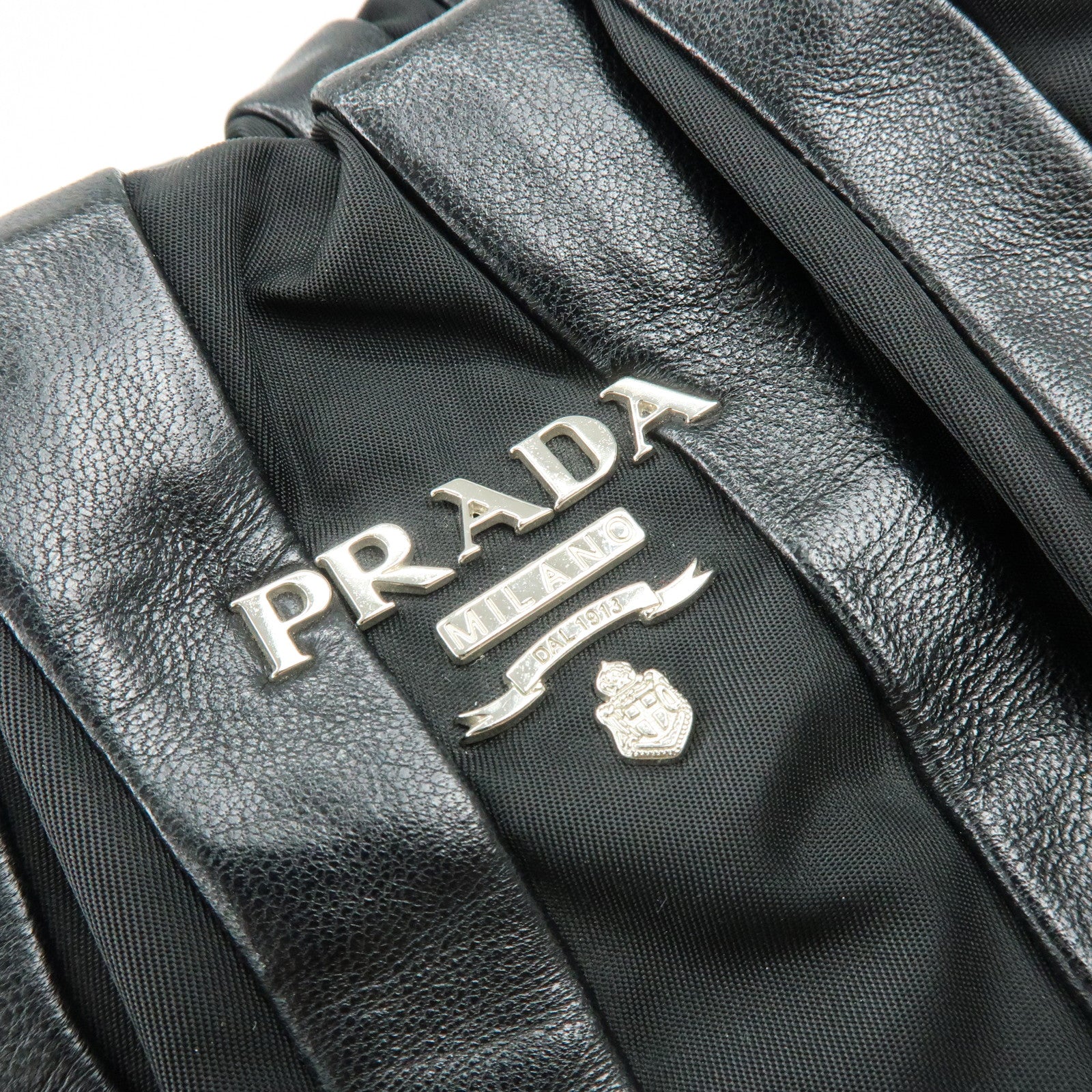 PRADA Logo Leather Nylon Tote Bag Shoulder Bag Black BR3994