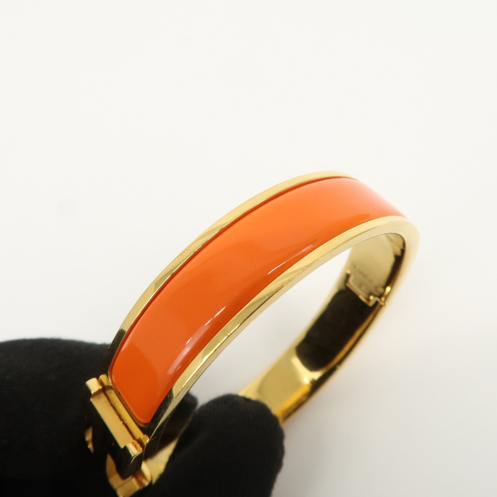 HERMES Clik Clac PM H Logo Metal Bracelet Gold Orange