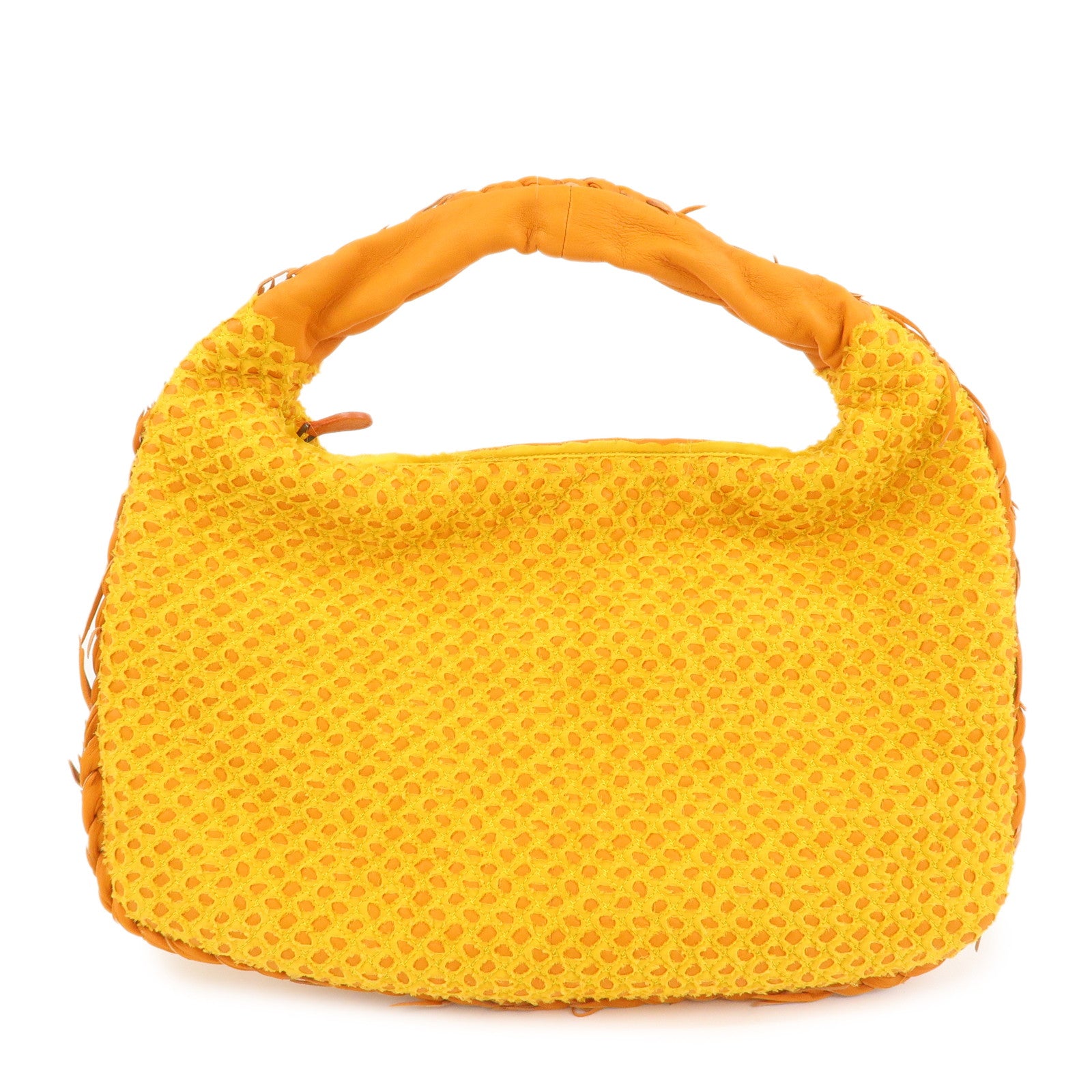 BOTTEGA VENETA Hobo Leather Cotton Shoulder Bag Orange Yellow