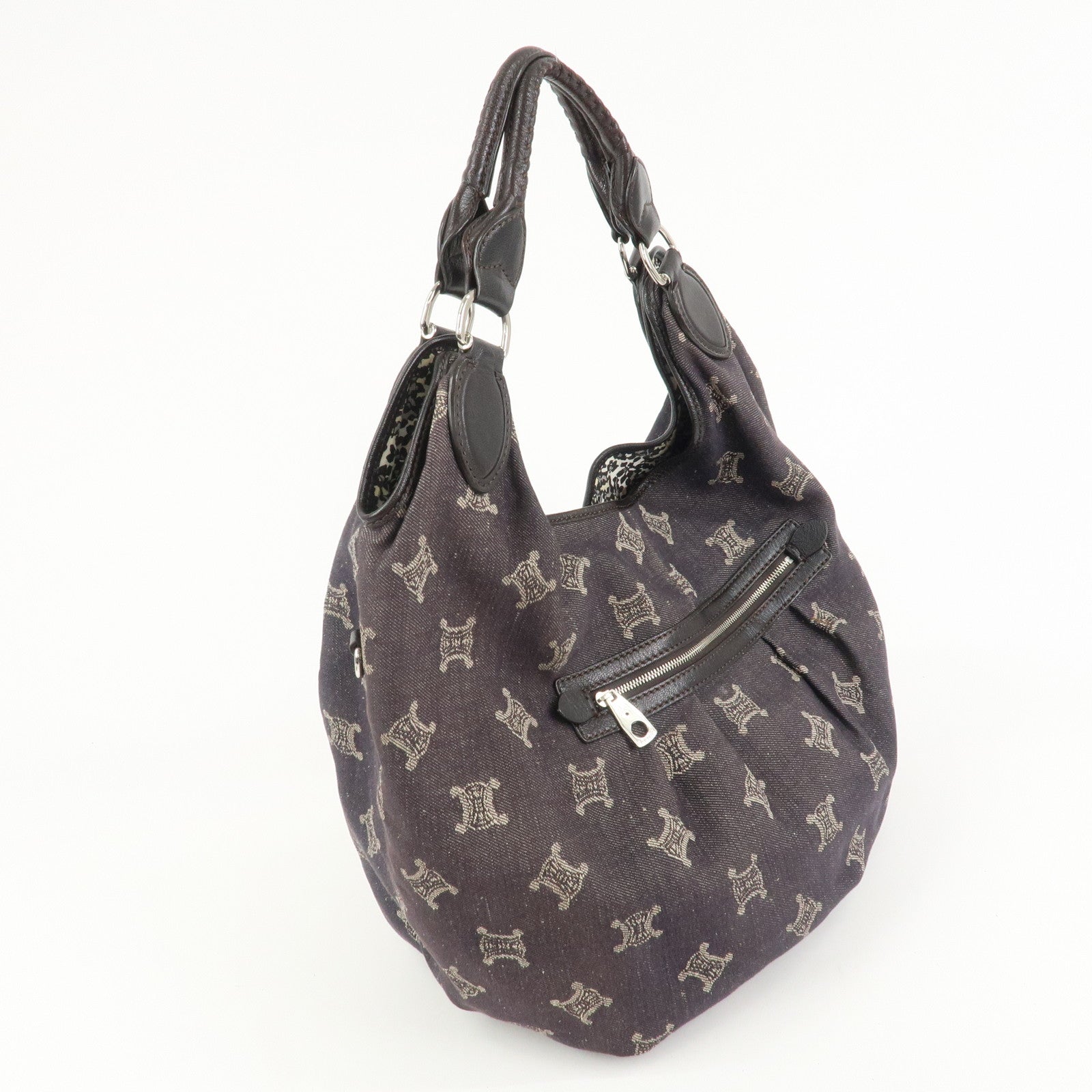 CELINE Macadam Denim Leather Shoulder Bag Hand Bag