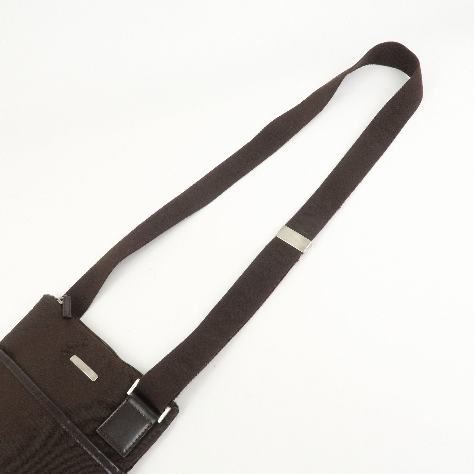 Ferragamo Nylon Leather Shoulder Bag Crossbody Bag Brown Silvern