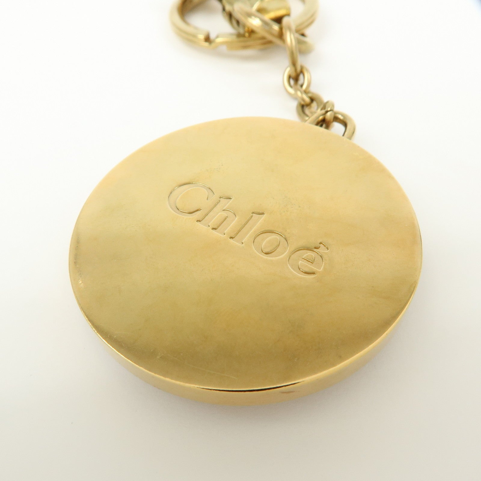 Chloe Leather Color Stone Bag Charm Key Charm Key Chain Brown