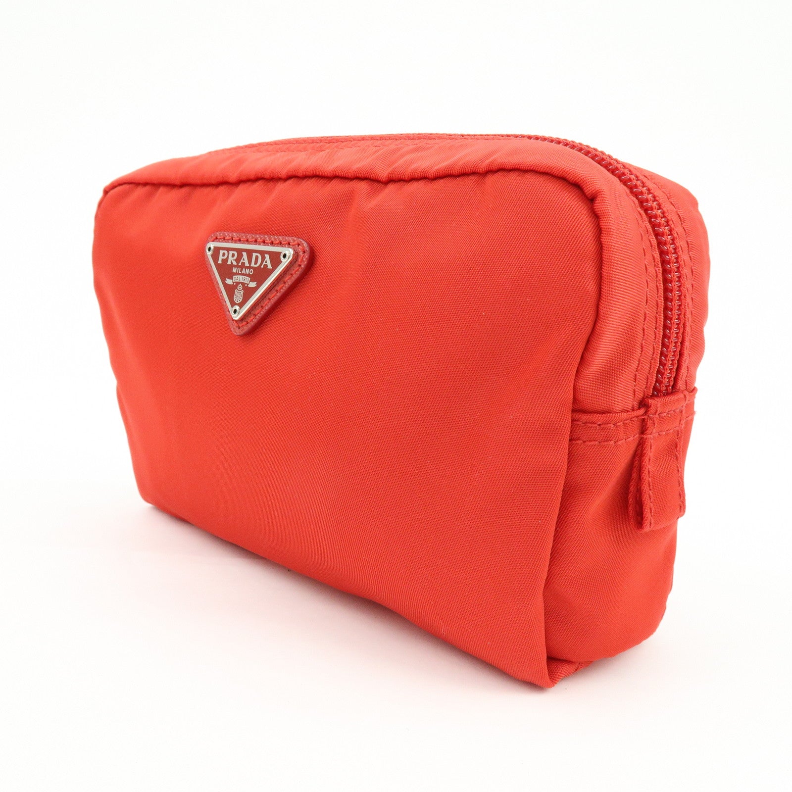 PRADA Triangle Logo Nylon Pouch Cosmetic Pouch Red