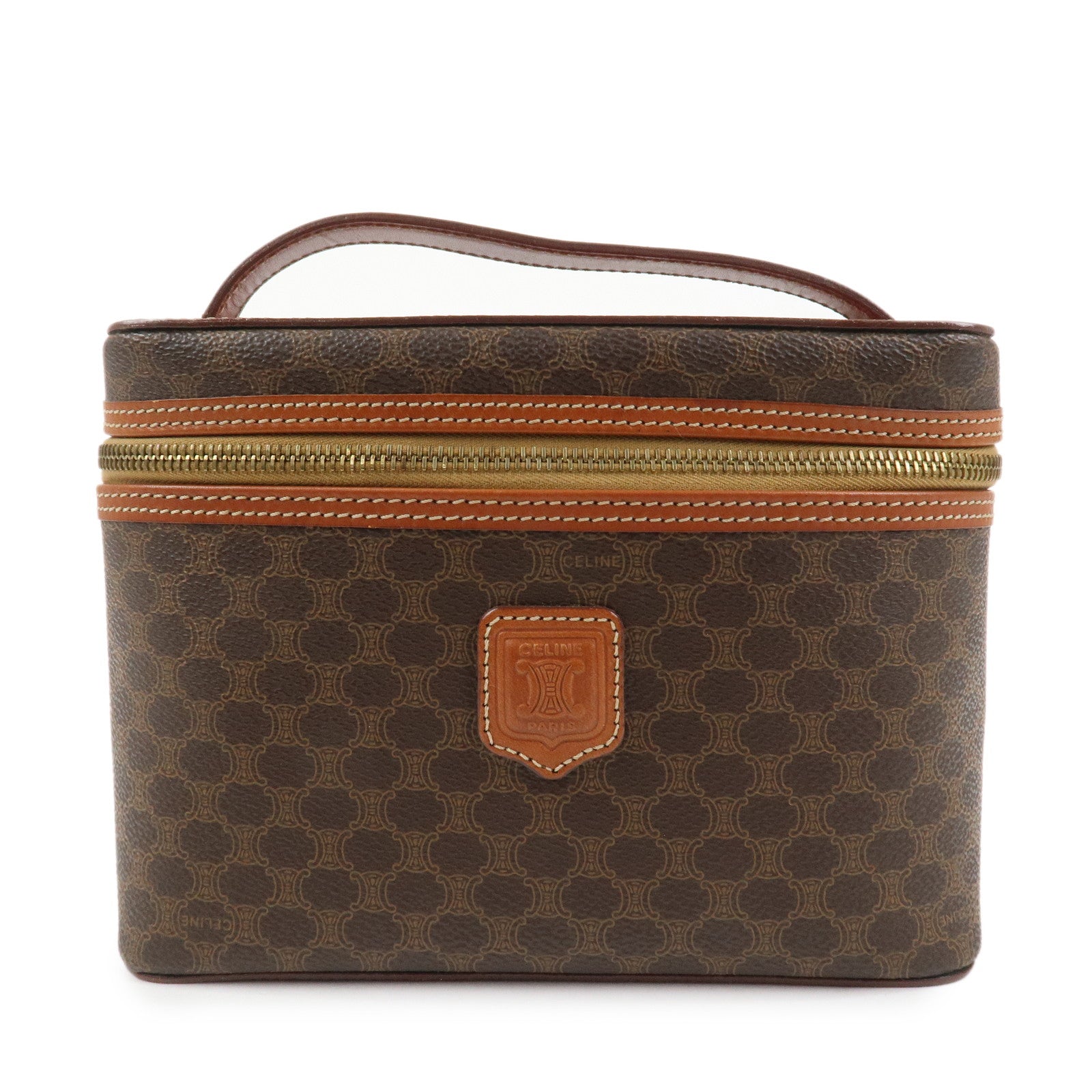 CELINE Macadam PVC Leather Vanity Bag Cosmetic Bag Hand Bag Brown