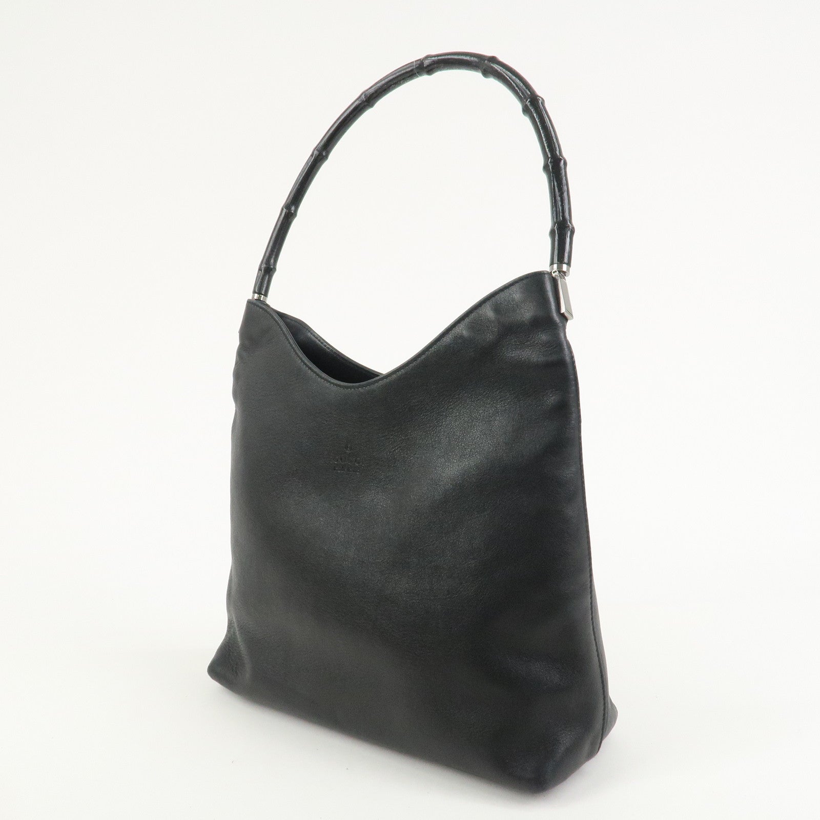 GUCCI Bamboo Leather Shoulder Bag Hand Bag Black 001・3244